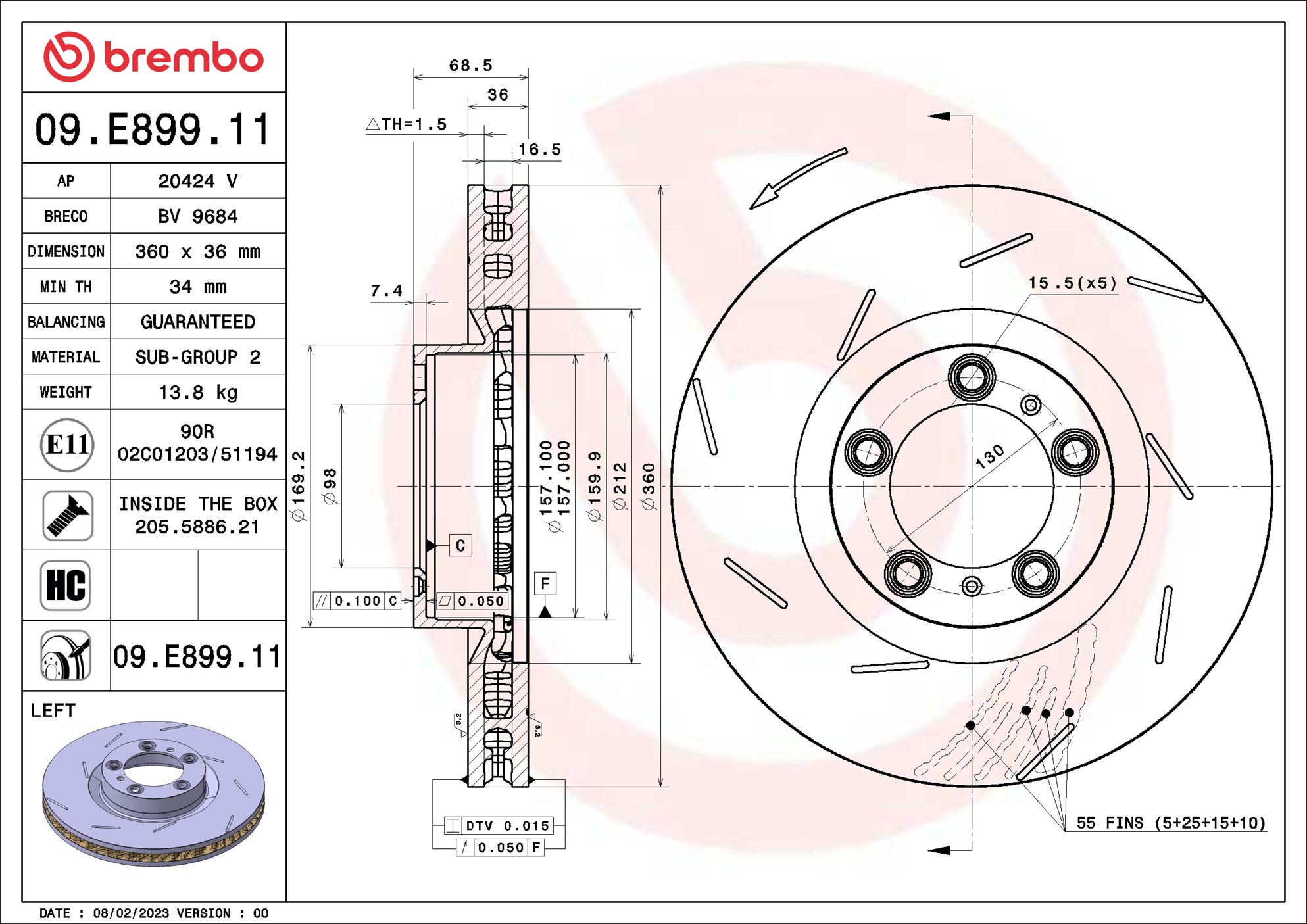 Brembo Remschijven 09.E899.11