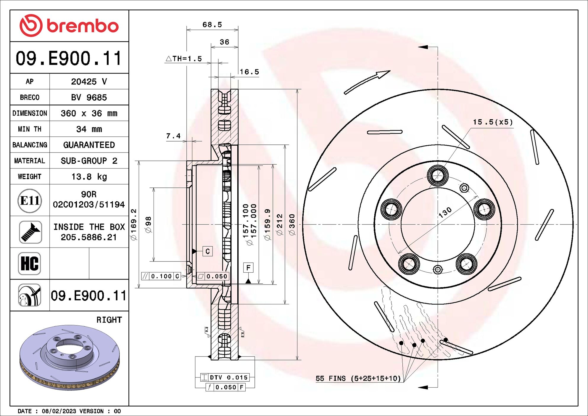 Brembo Remschijven 09.E900.11