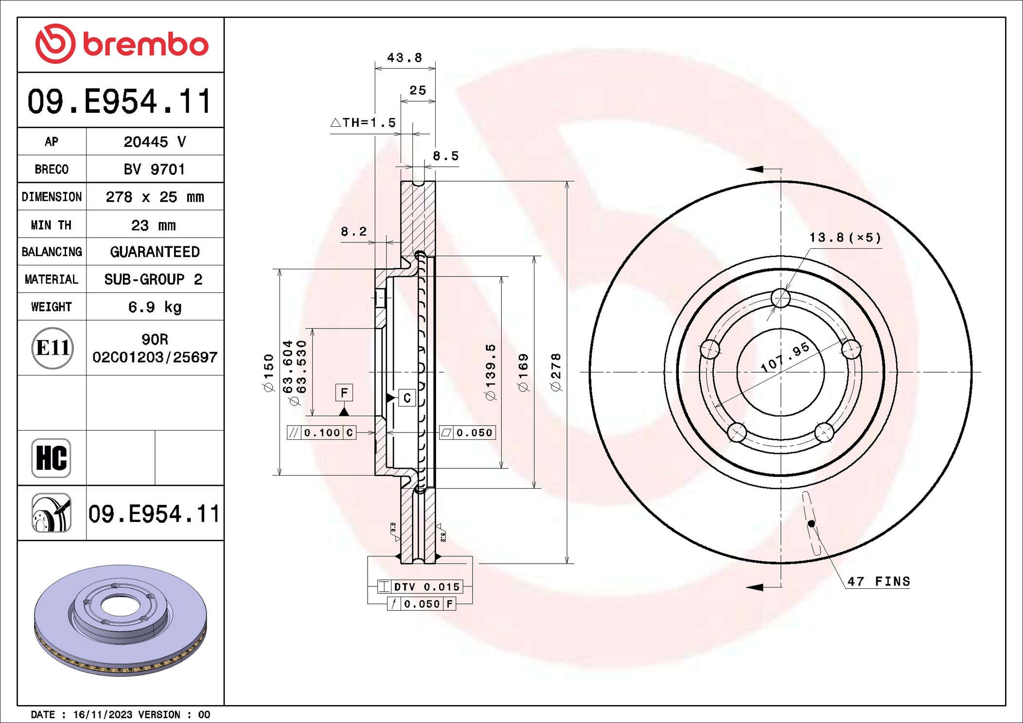 Brembo Remschijf 09.E954.11