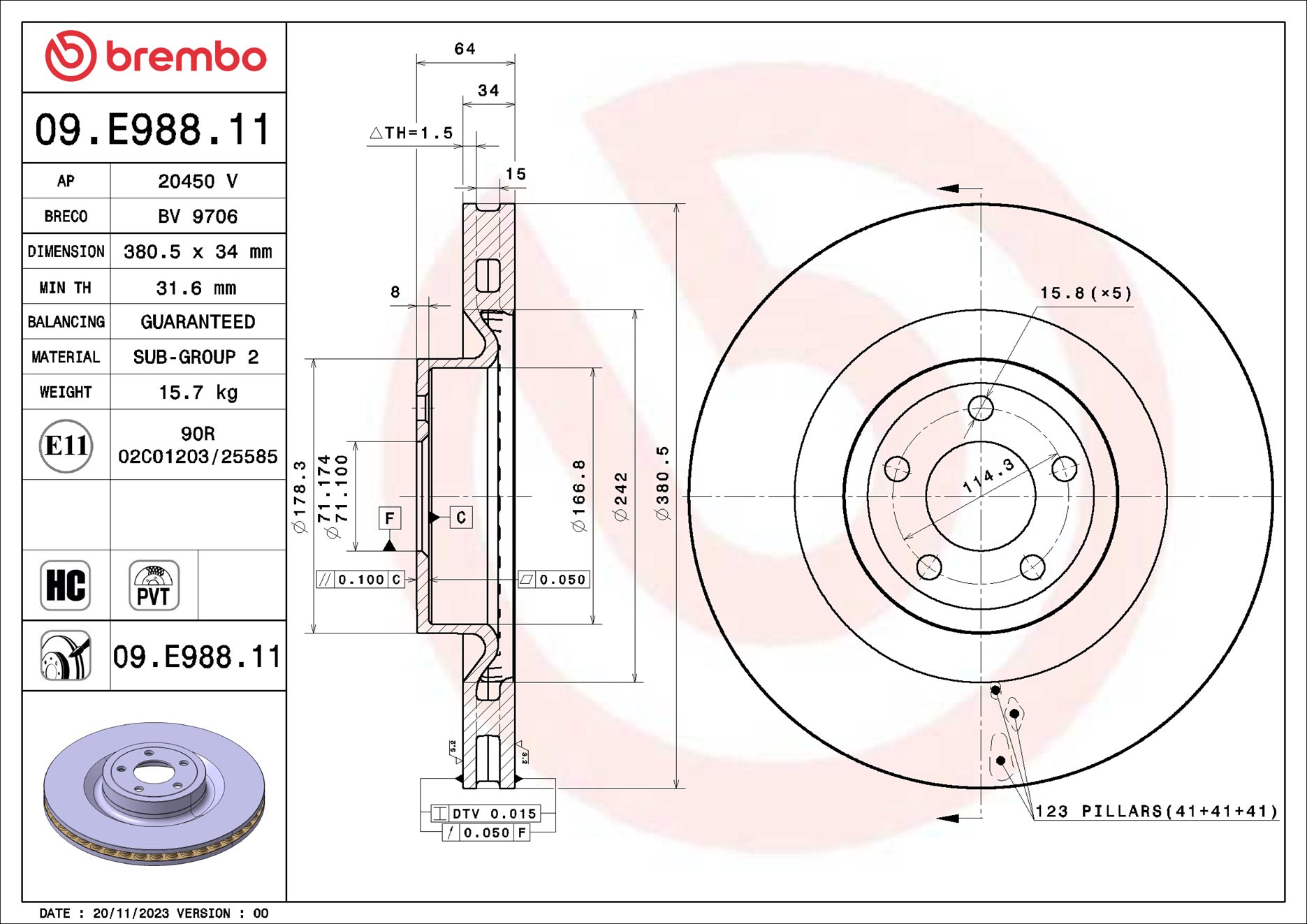 Remschijf Brembo 09.E988.11