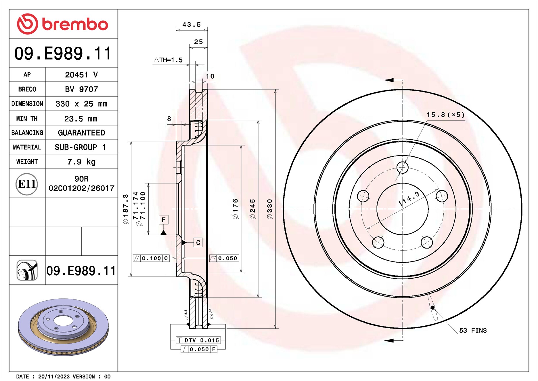 Brembo Remschijf 09.E989.11