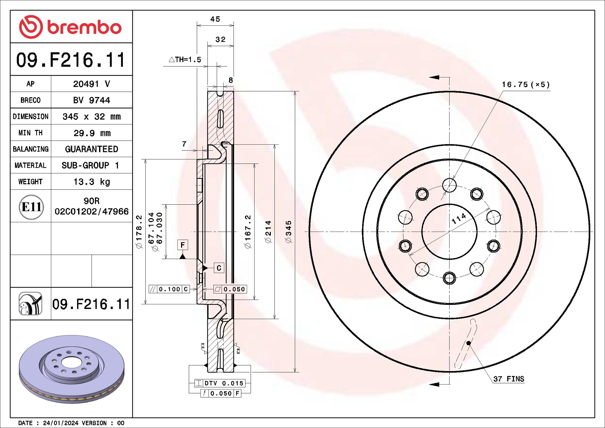 Brembo Remschijf 09.F216.11