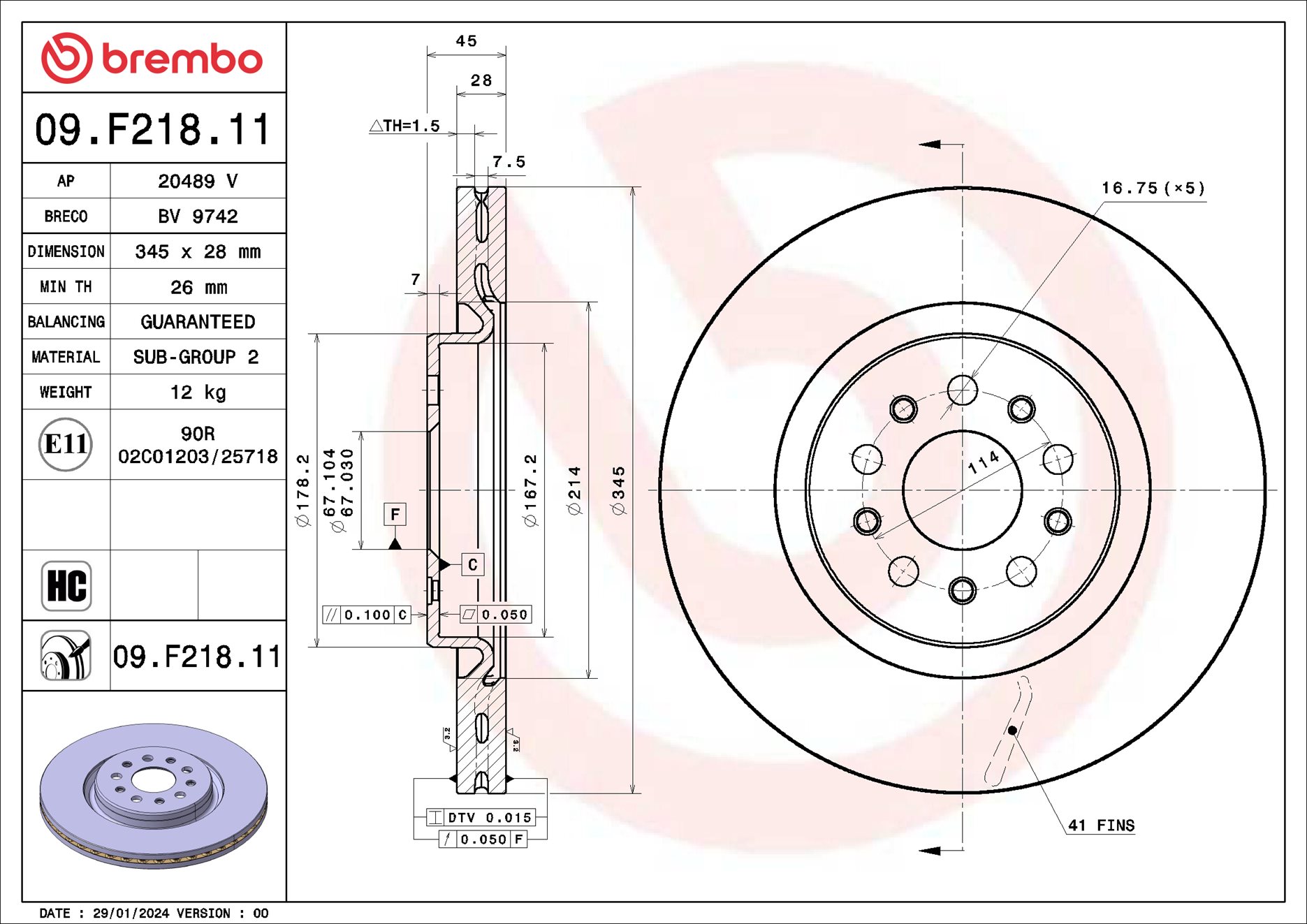 Remschijf Brembo 09.F218.11
