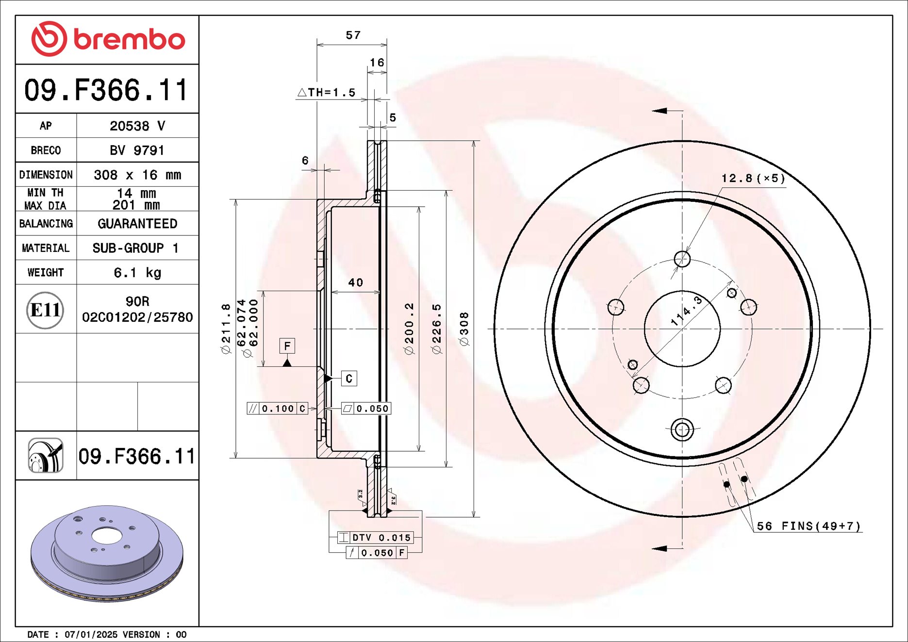 Remschijf Brembo 09.F366.11