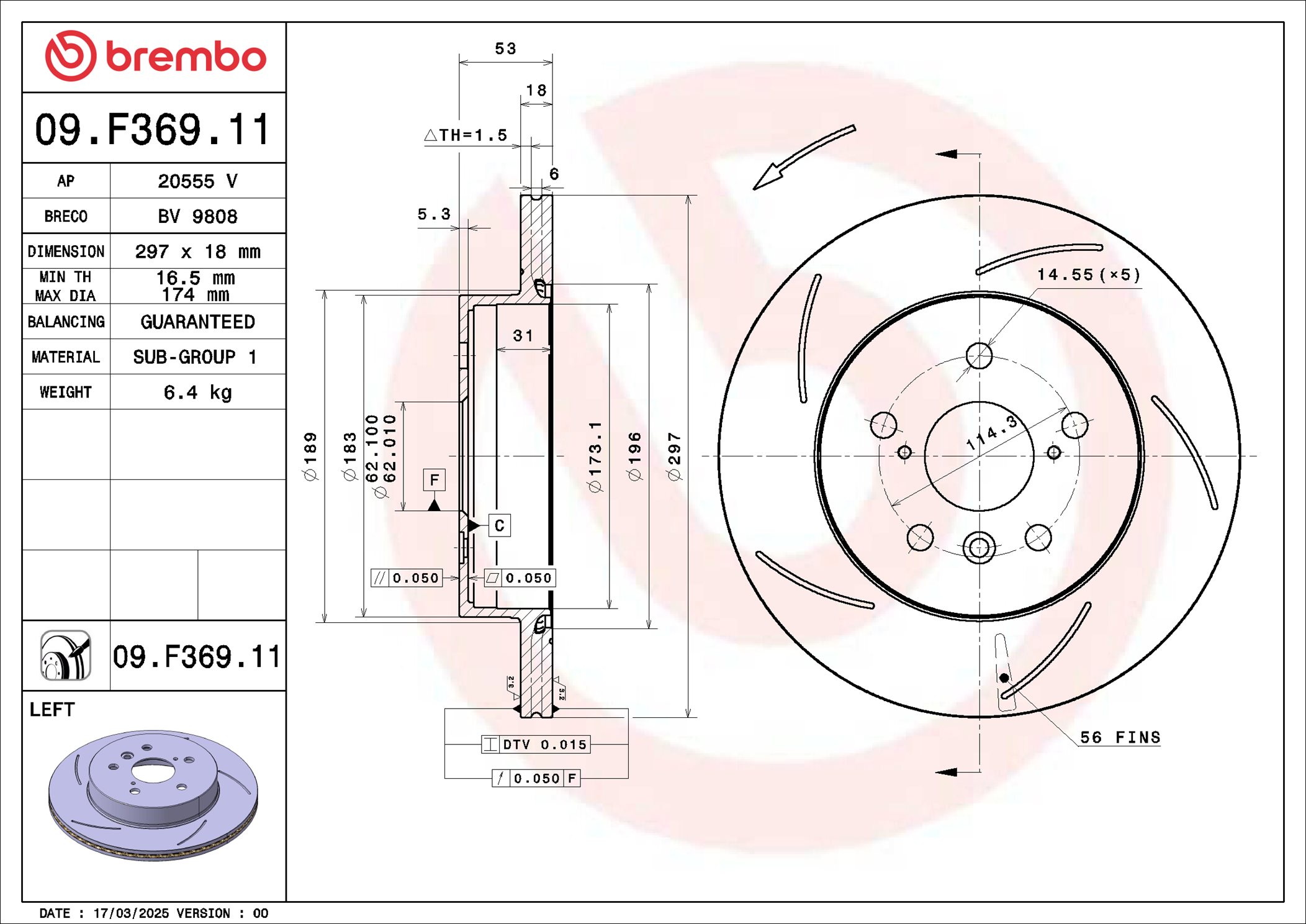 Remschijf Brembo 09.F369.11