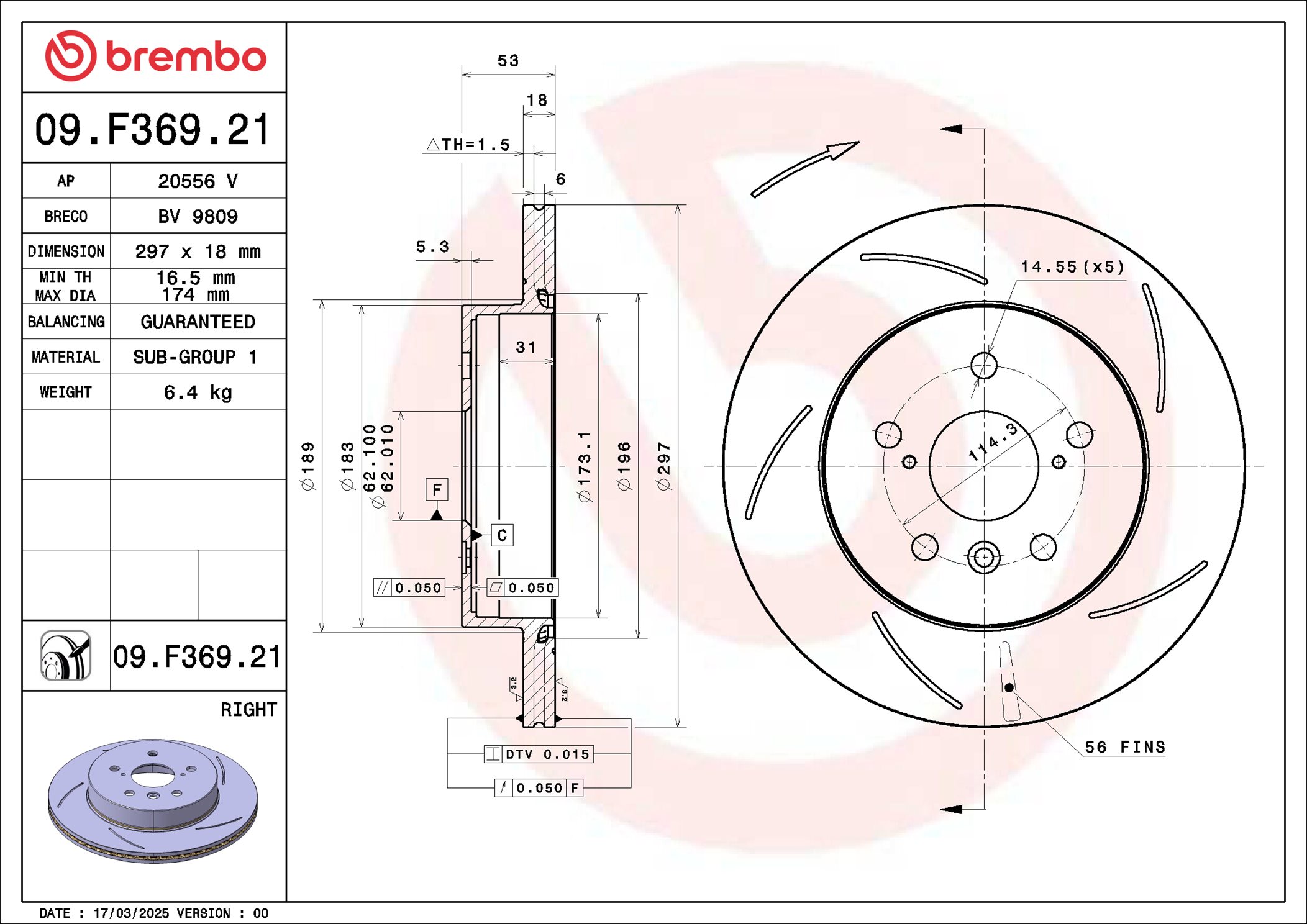Remschijf Brembo 09.F369.21