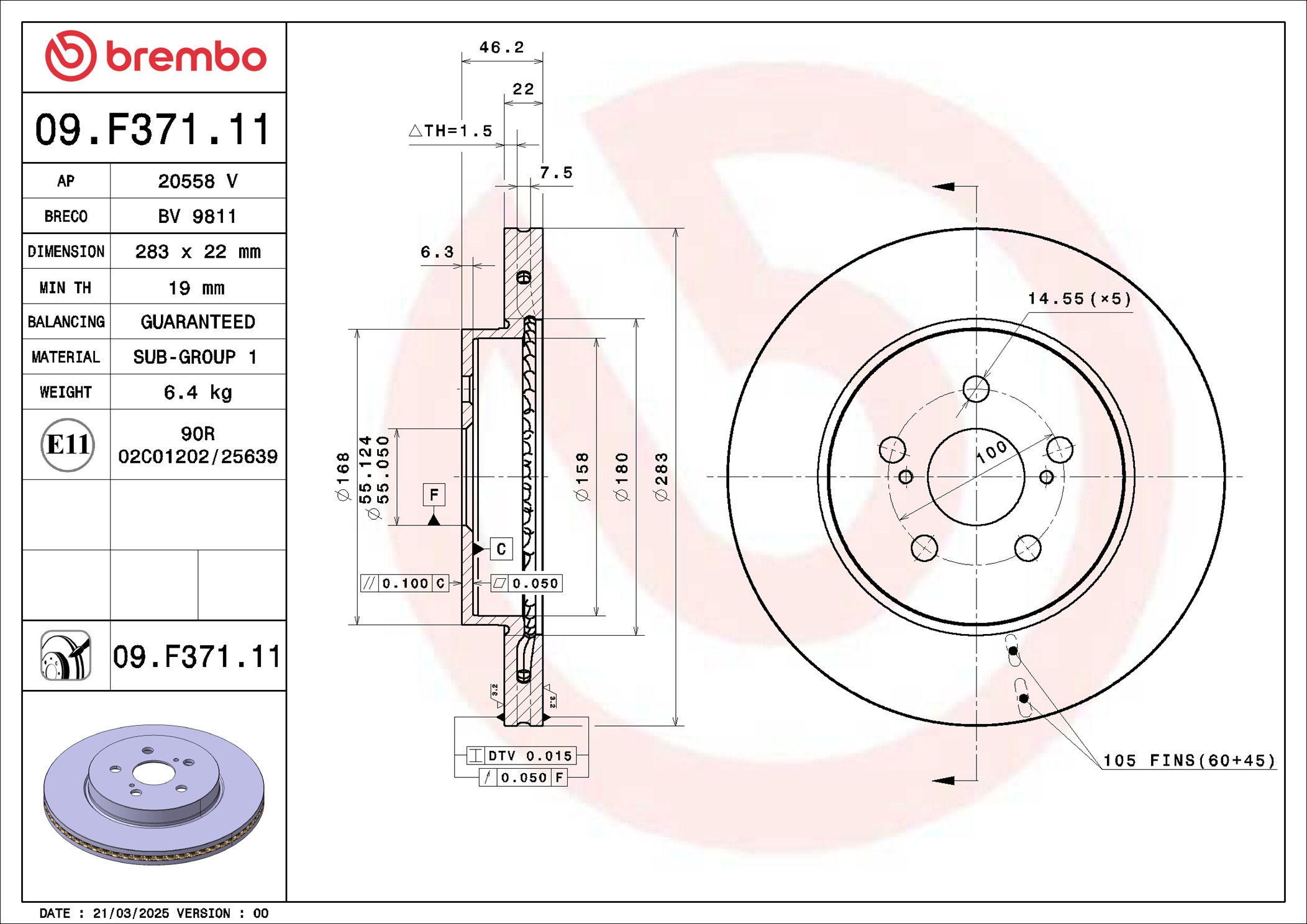 Remschijf Brembo 09.F371.11