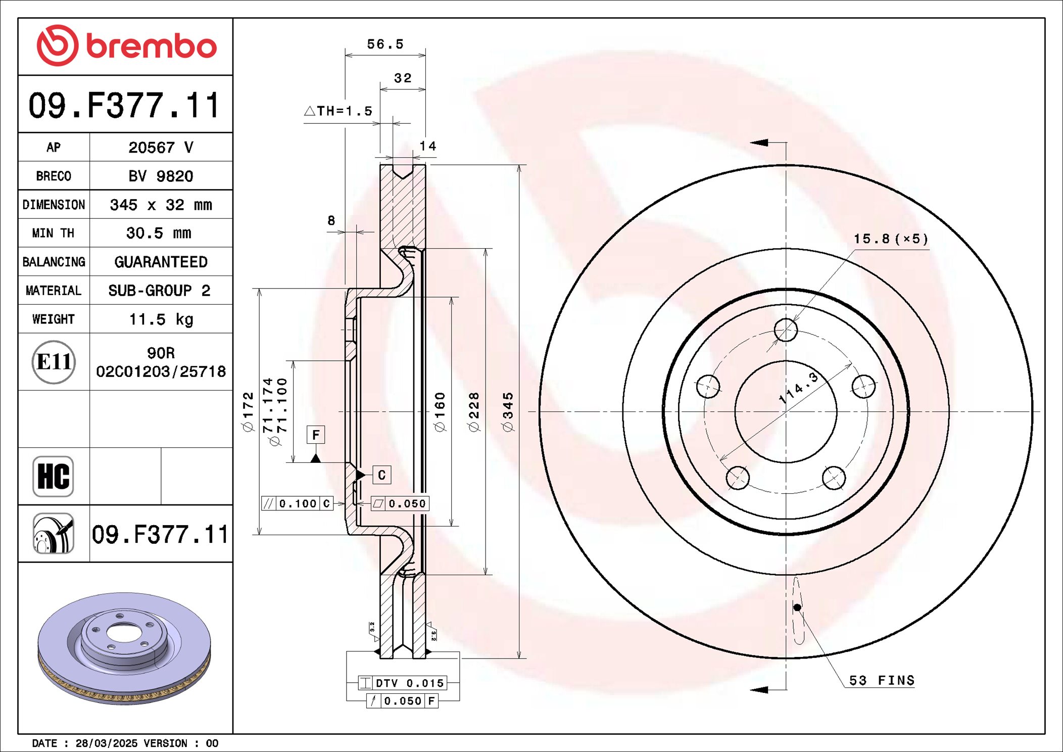 Remschijf Brembo 09.F377.11