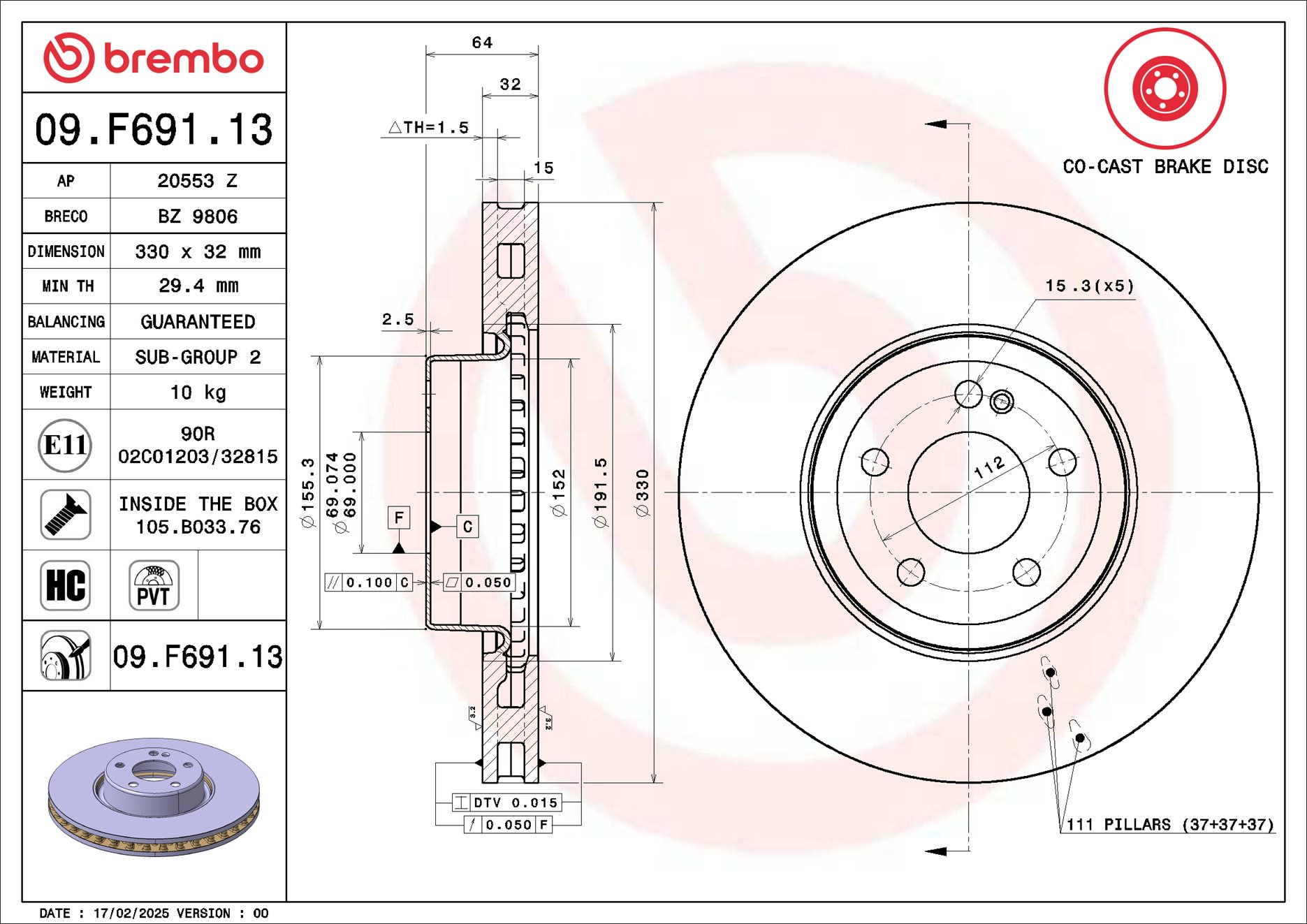 Remschijf Brembo 09.F691.13
