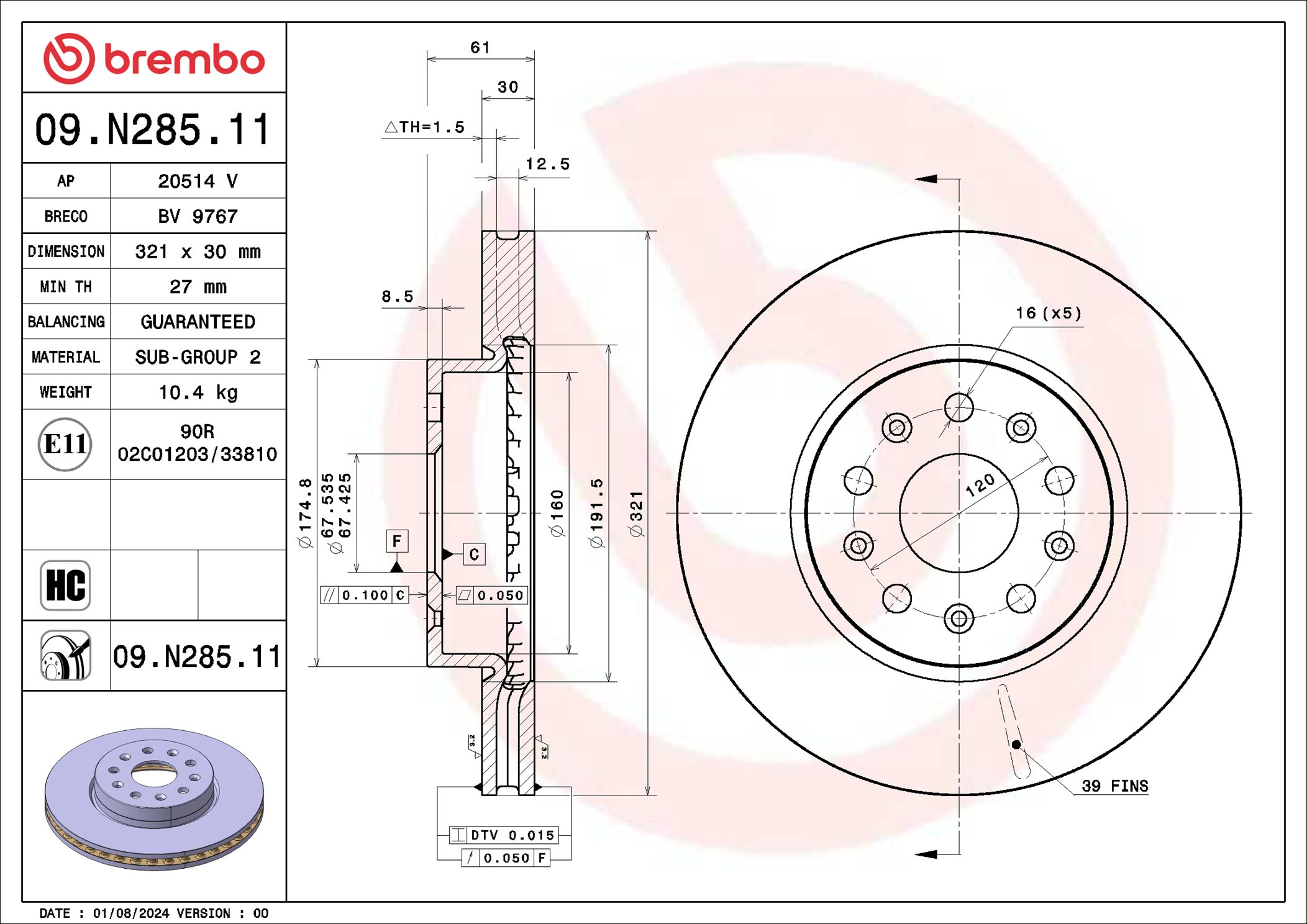 Brembo Remschijf 09.N285.11