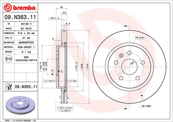 Brembo Remschijven 09.N363.11