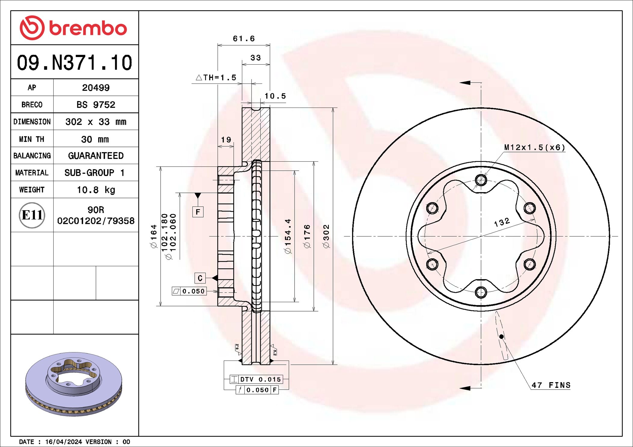 Brembo Remschijf 09.N371.10