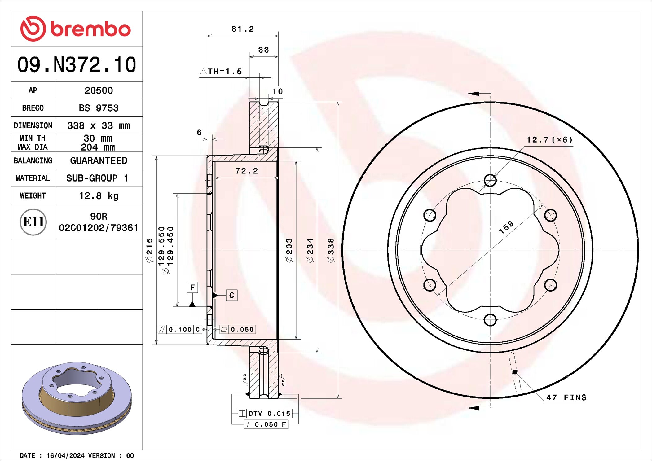 Brembo Remschijf 09.N372.10