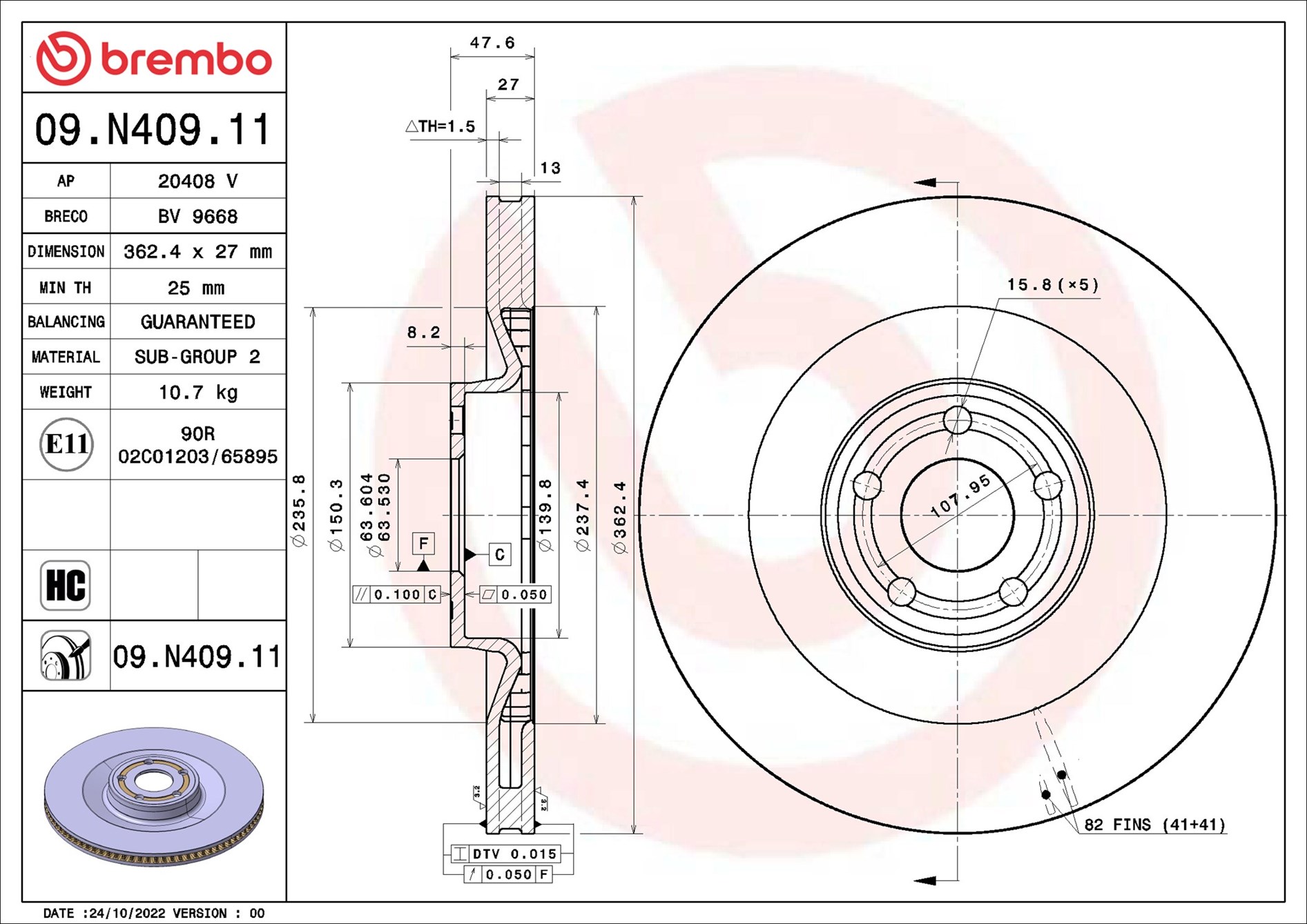 Brembo Remschijven 09.N409.11