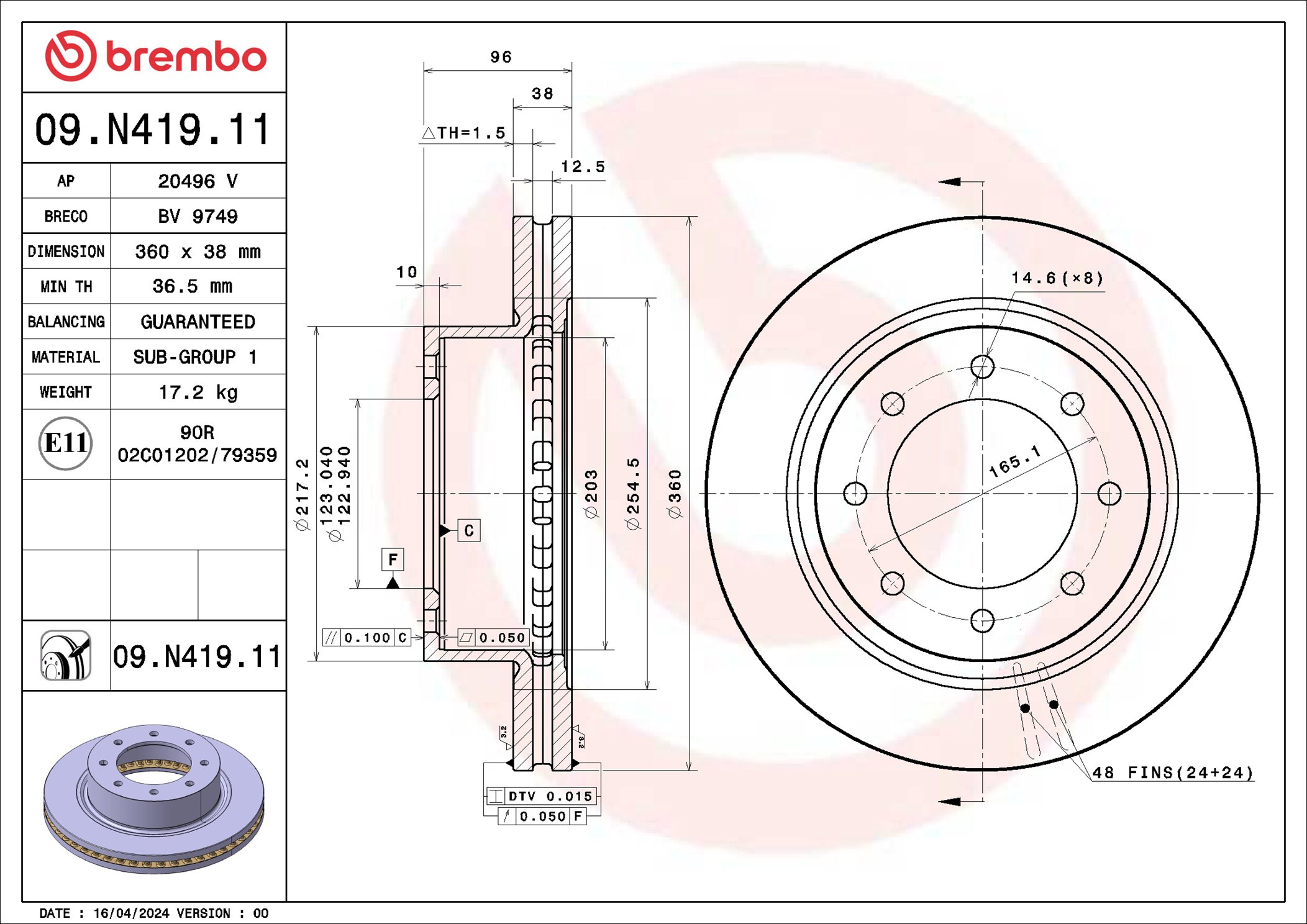 Brembo Remschijf 09.N419.11