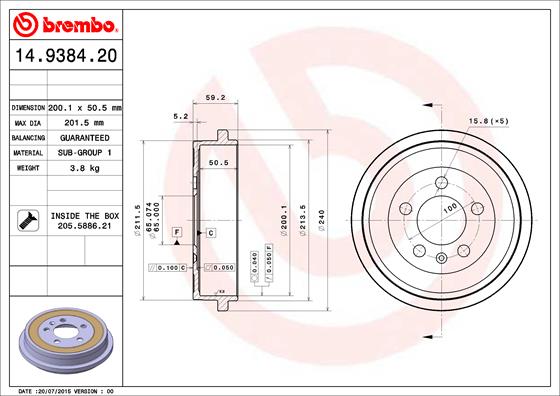 Brembo Remtrommel 14.9384.20