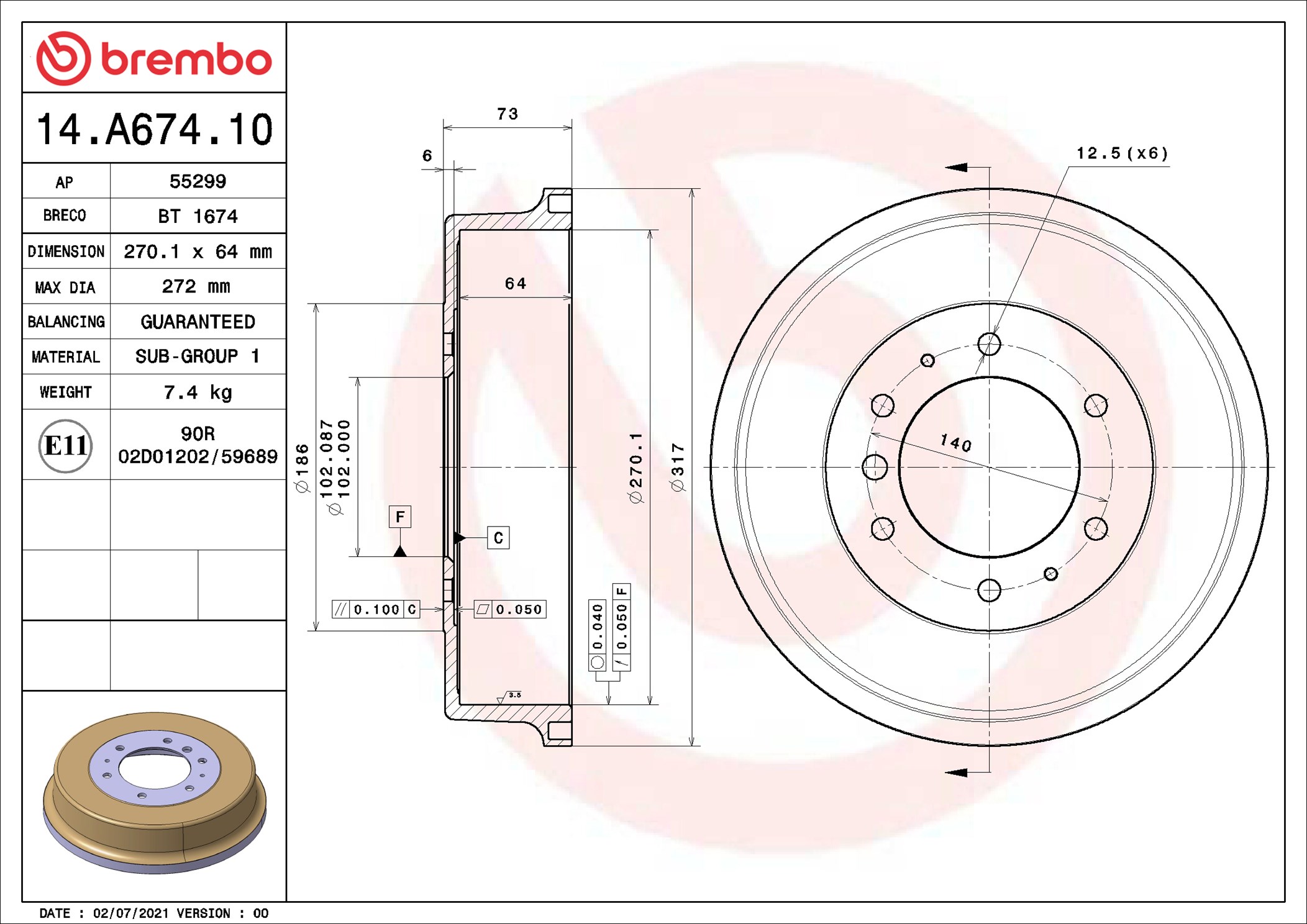 Brembo Remtrommel 14.A674.10