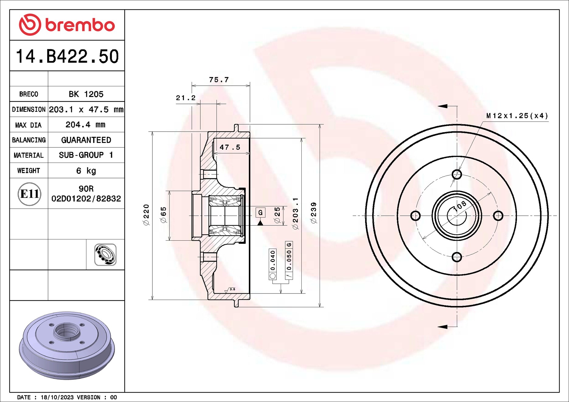 Brembo Remtrommel 14.B422.50