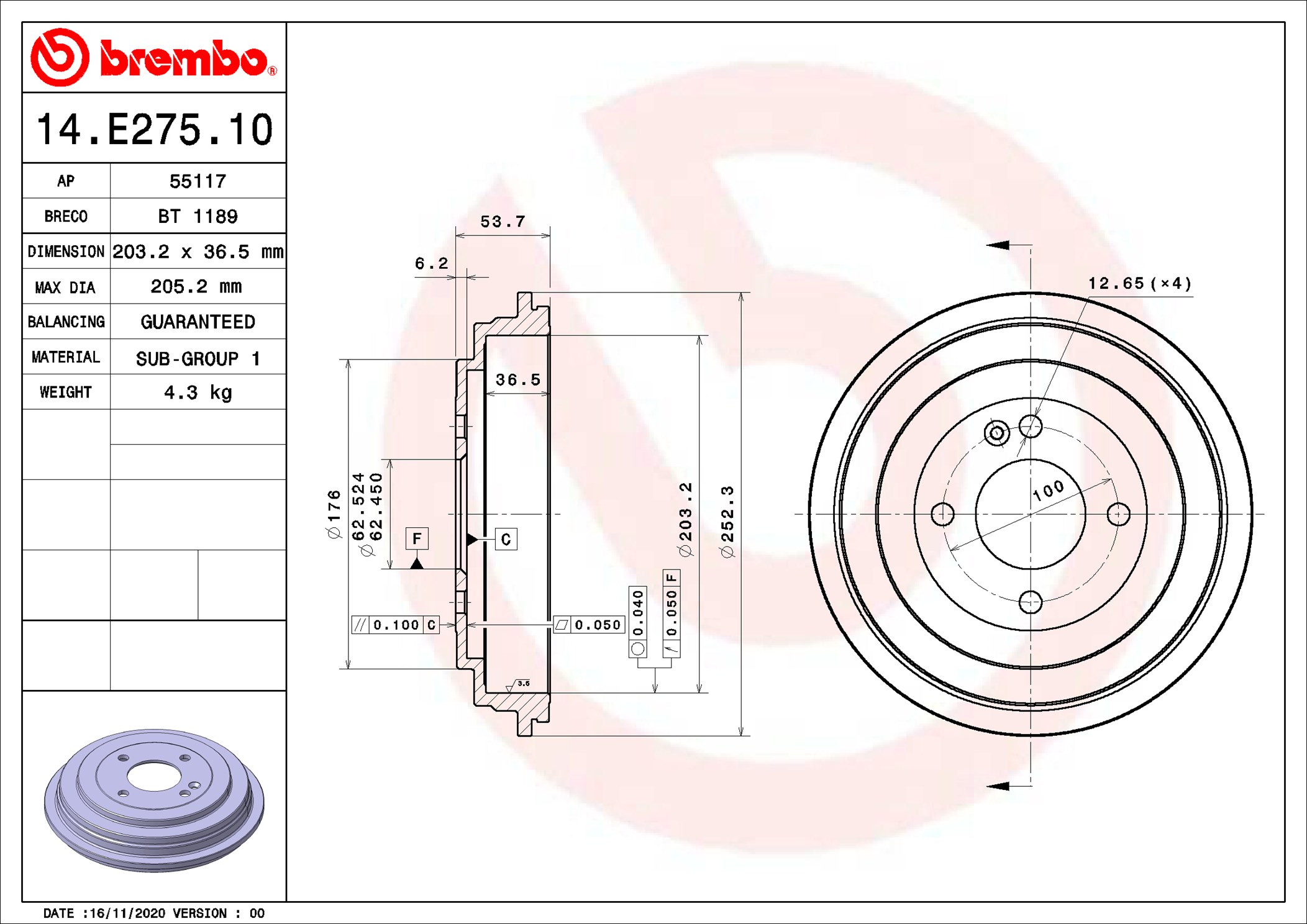 Remtrommel Brembo 14.E275.10