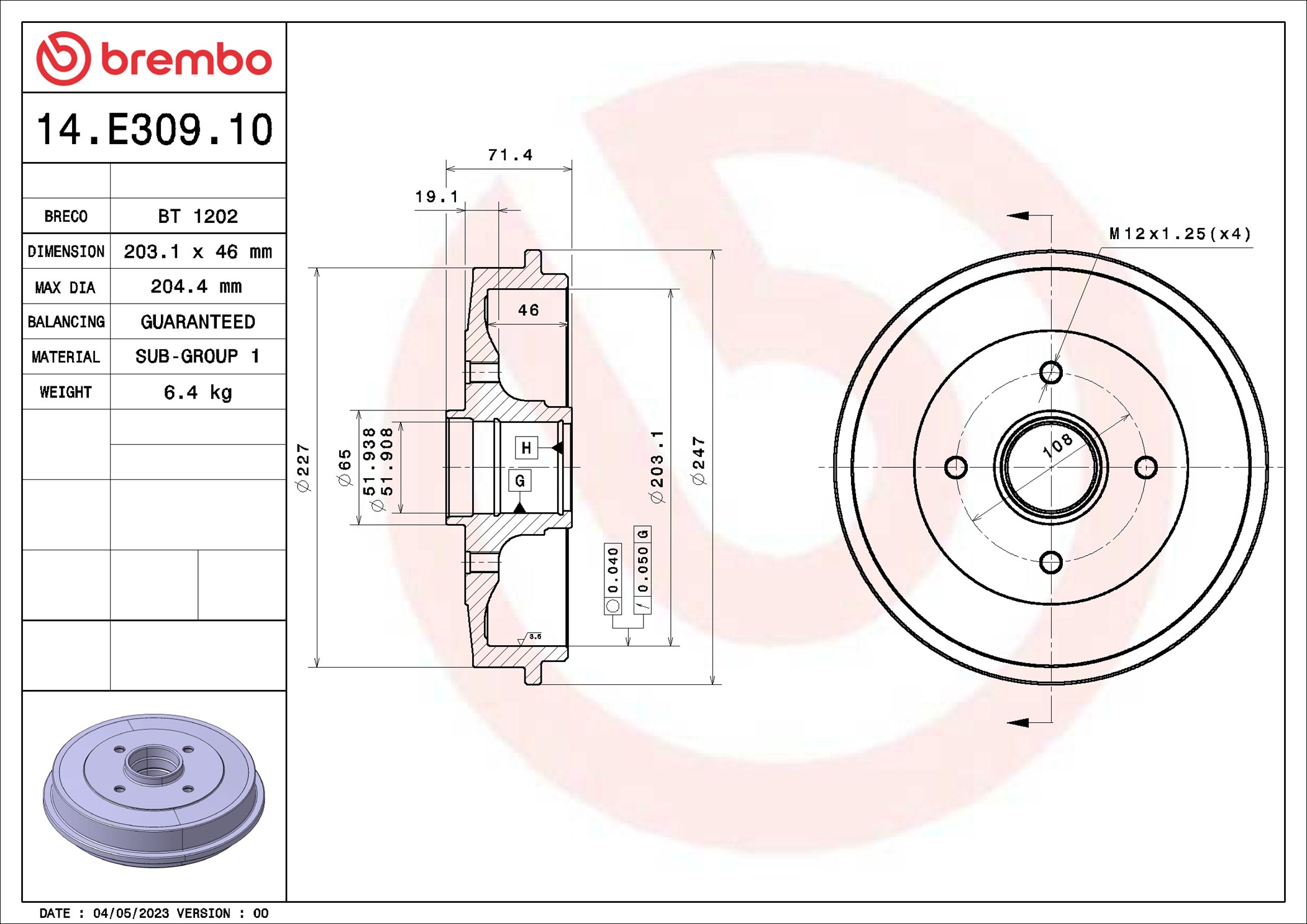Brembo Remtrommel 14.E309.10