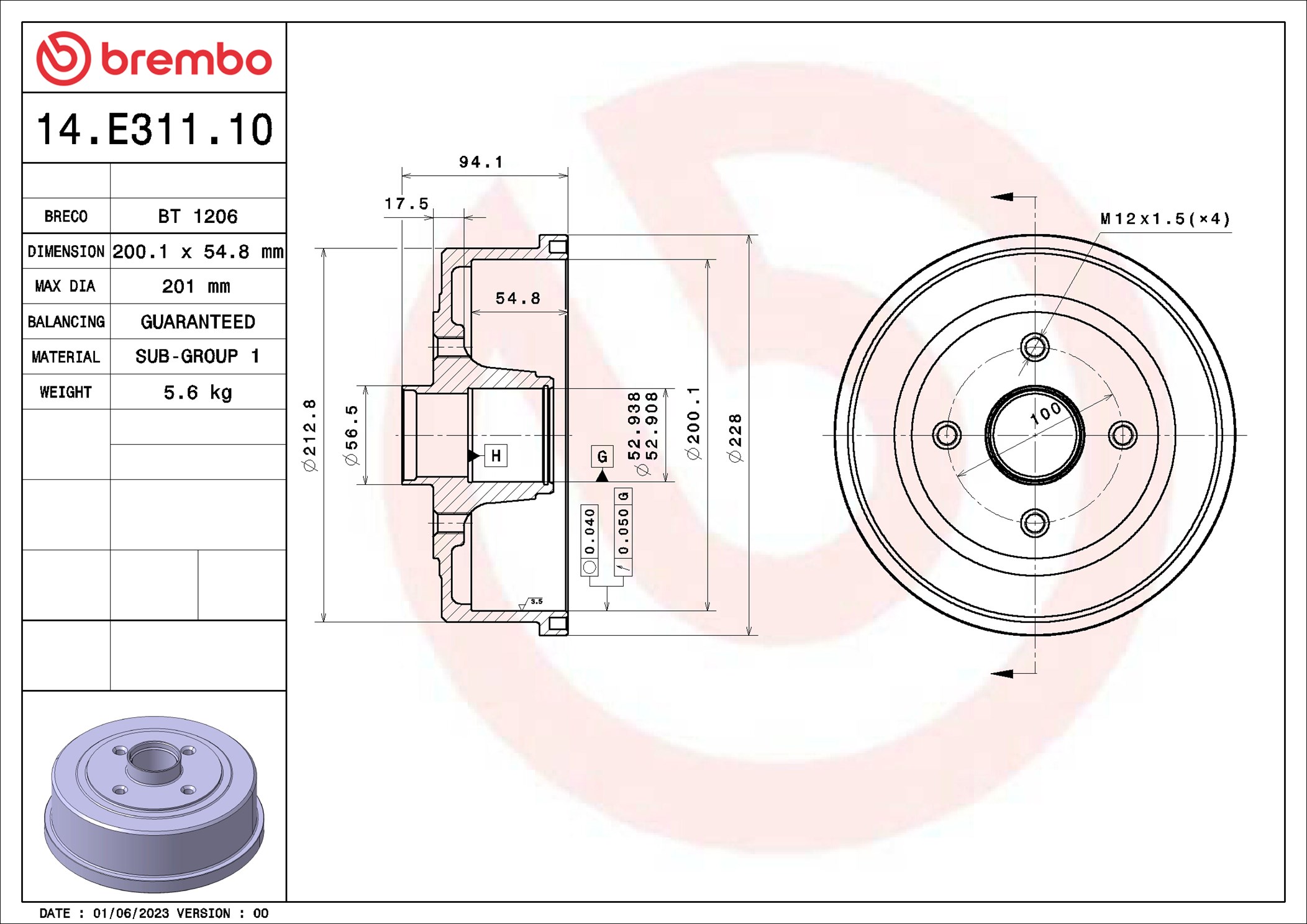Brembo Remtrommel 14.E311.10