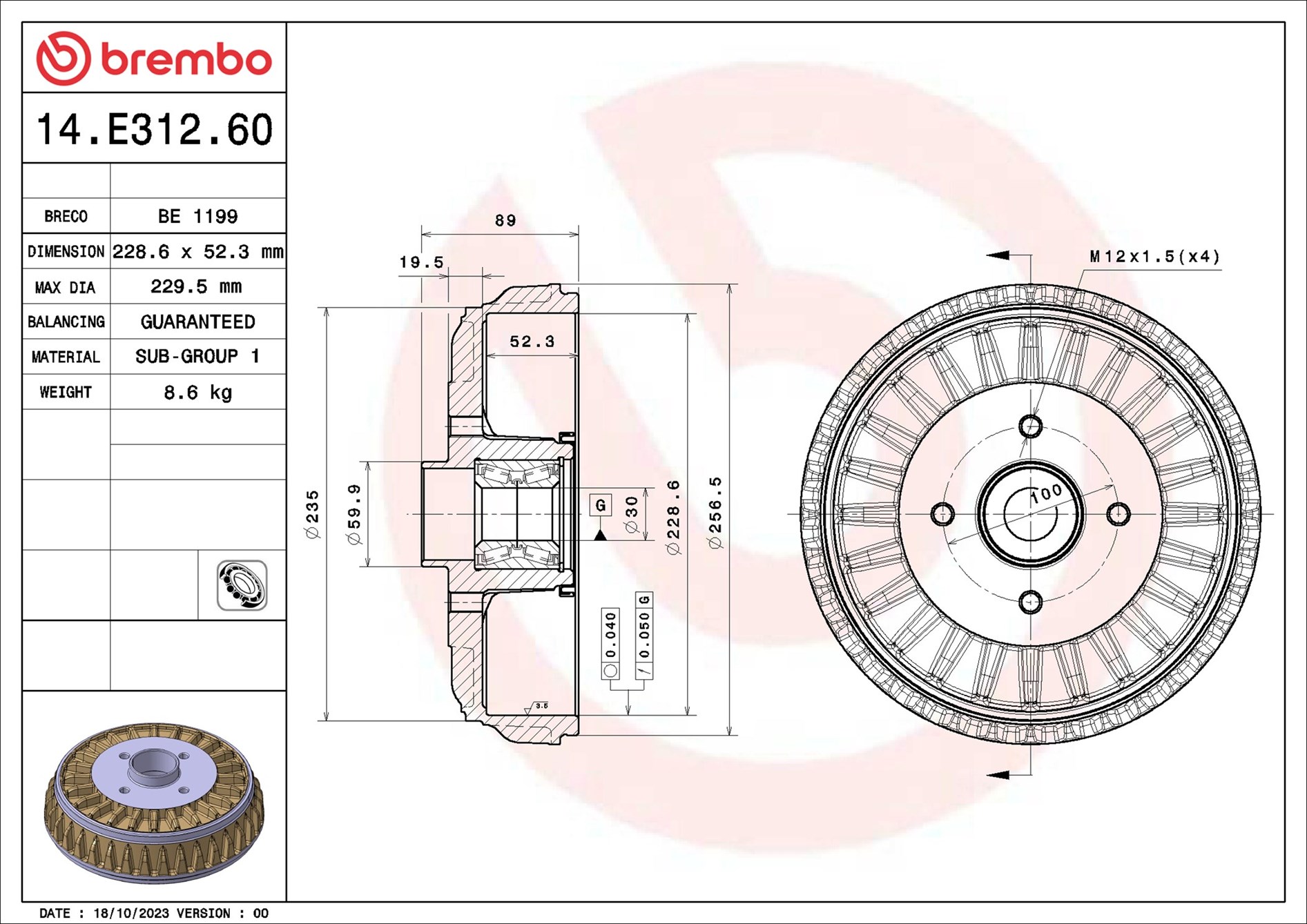 Brembo Remtrommel 14.E312.60