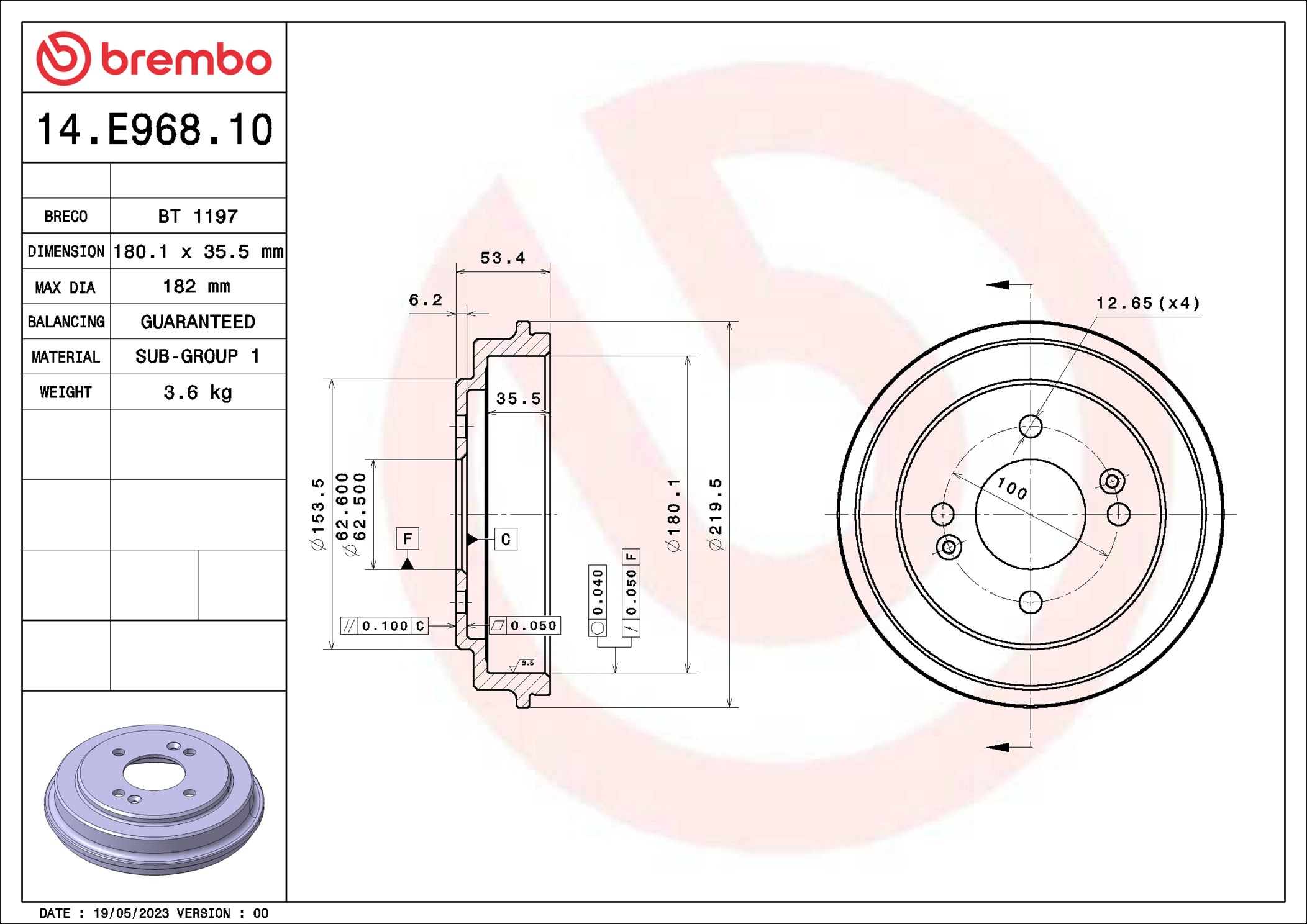 Brembo Remtrommel 14.E968.10