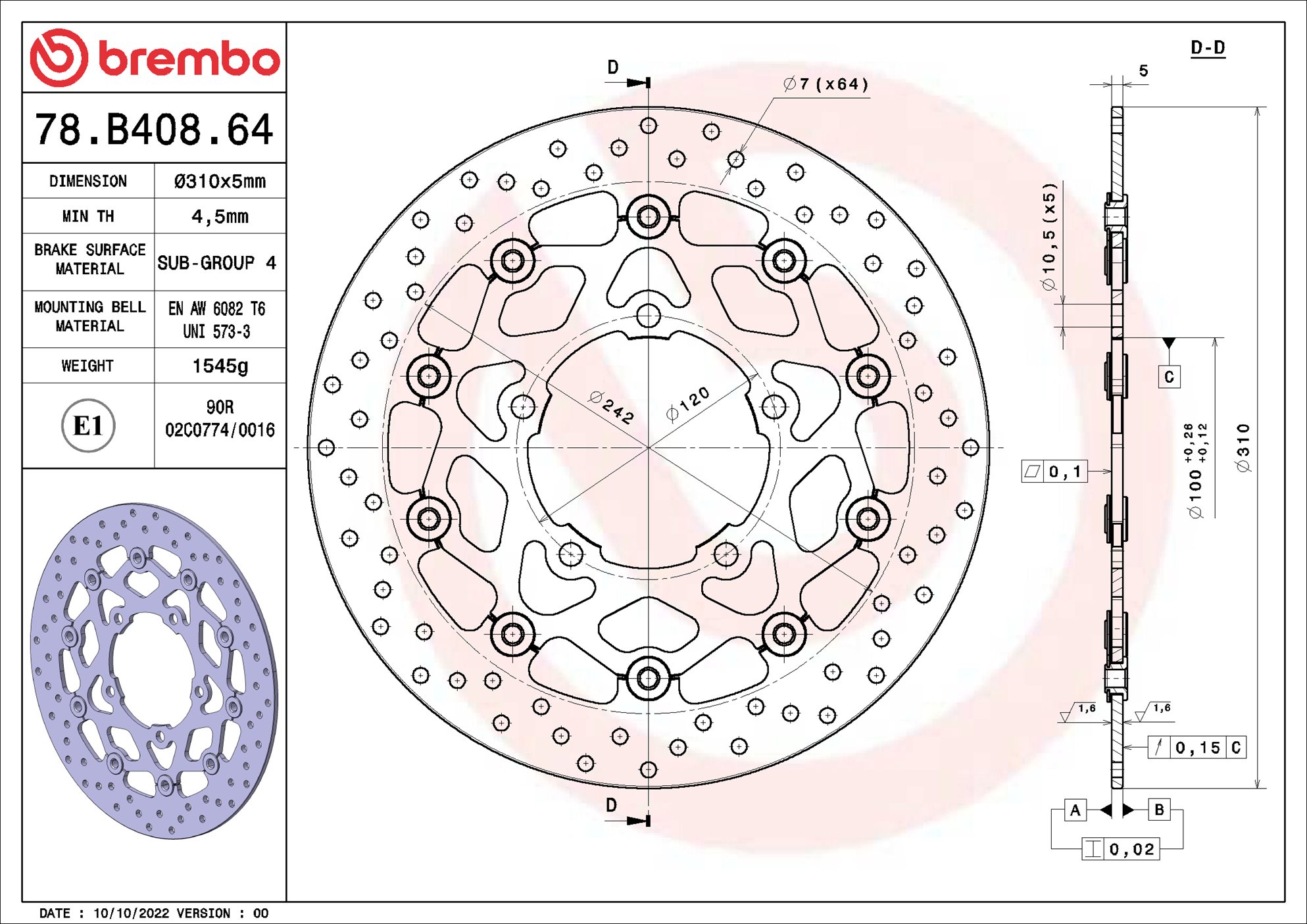 Remschijf Brembo 78B40864