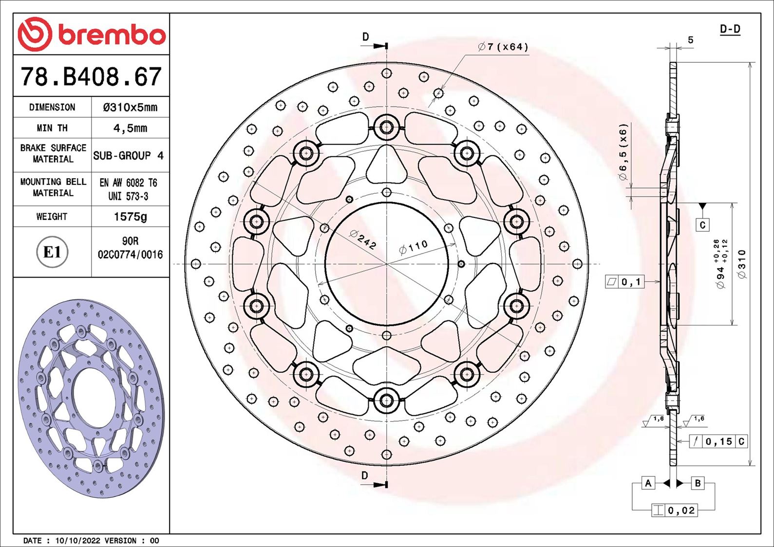 Remschijf Brembo 78B40867