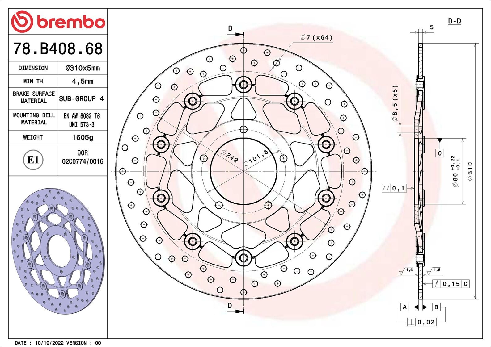 Remschijf Brembo 78B40868