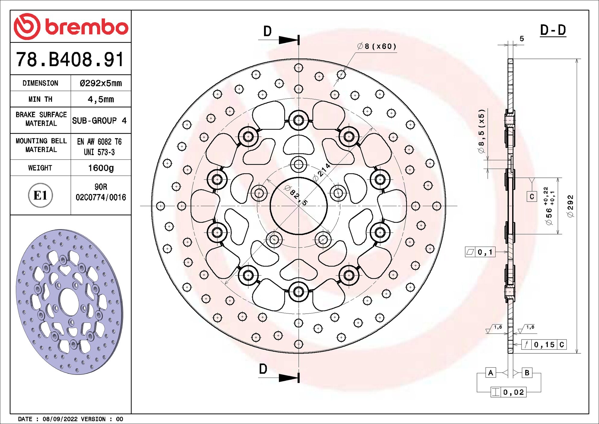 Remschijf Brembo 78B40891