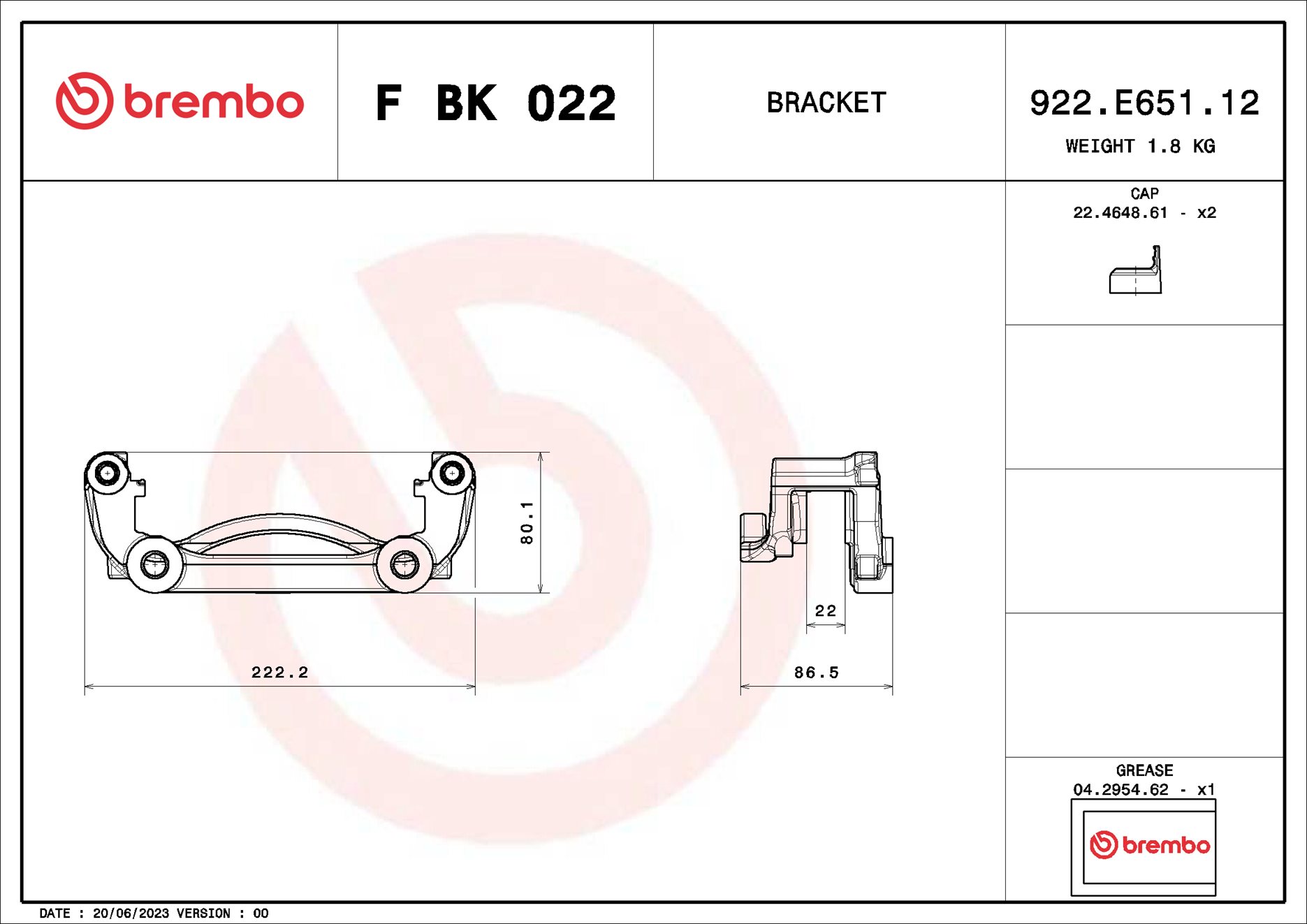 Brembo Remklauwhouderset F BK 022