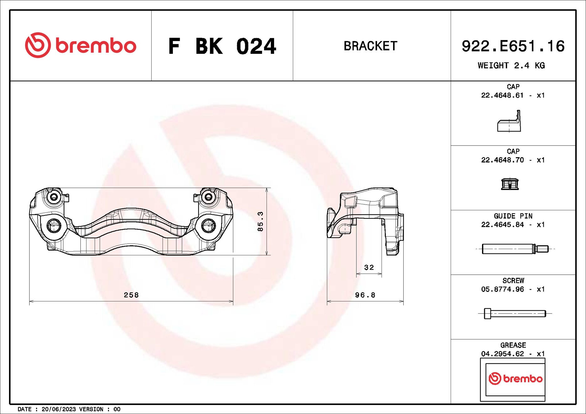 Brembo Remklauwhouderset F BK 024