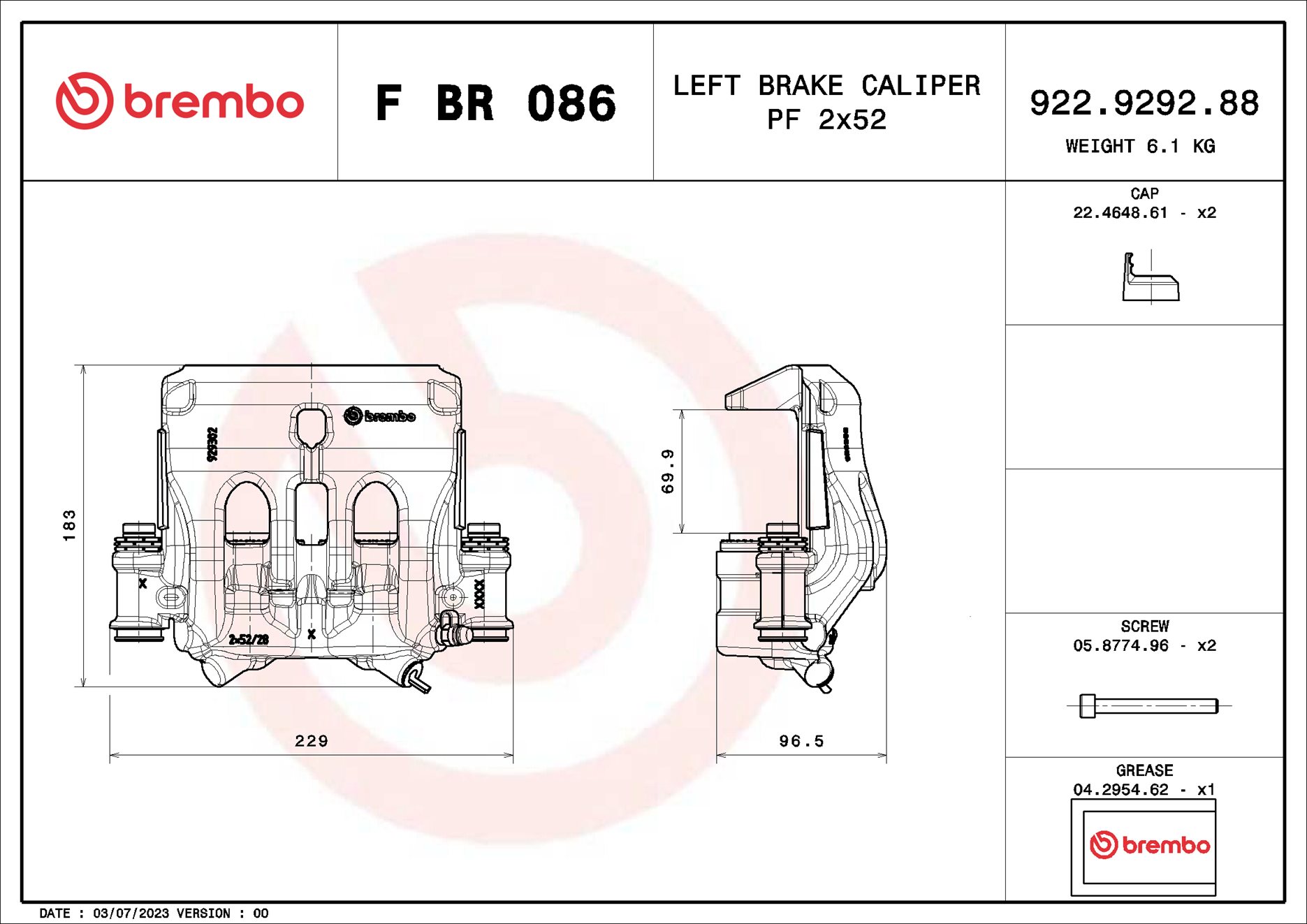 Brembo Remzadel/remklauw F BR 086