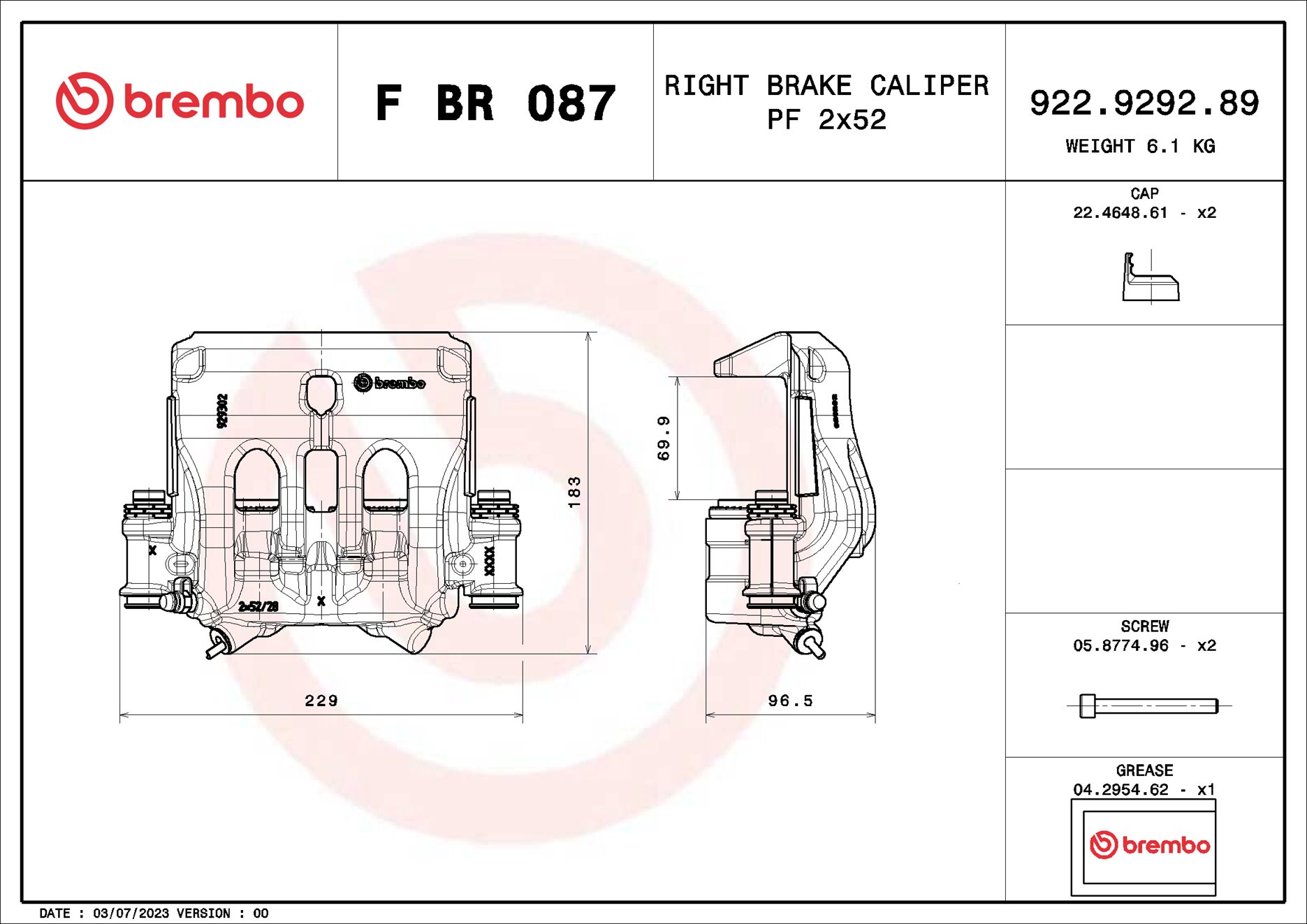 Brembo Remzadel/remklauw F BR 087