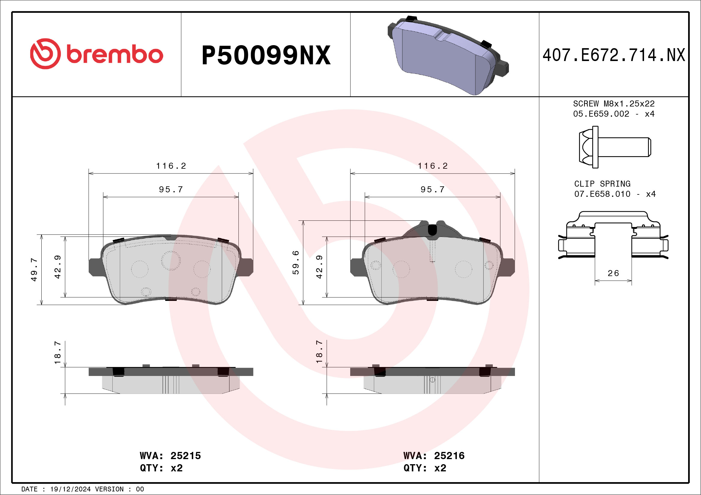 Brembo Remblokkenset, schijfrem P50099NX