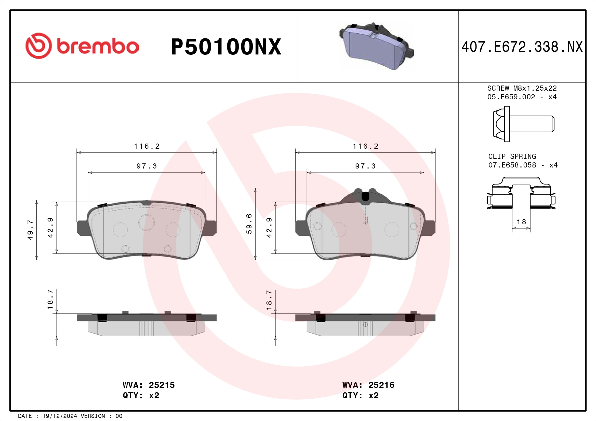 Brembo Remblokkenset, schijfrem P50100NX
