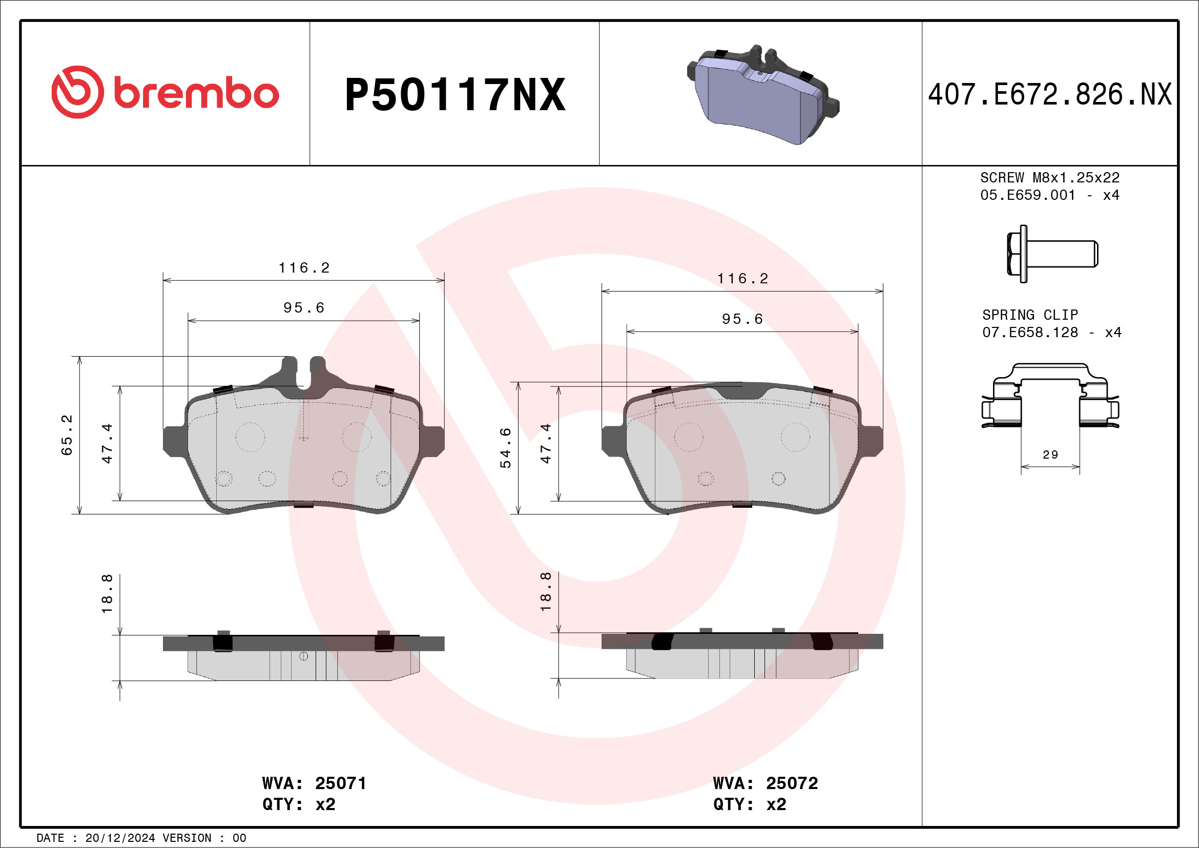 Remblokkenset, schijfrem Brembo P50117NX