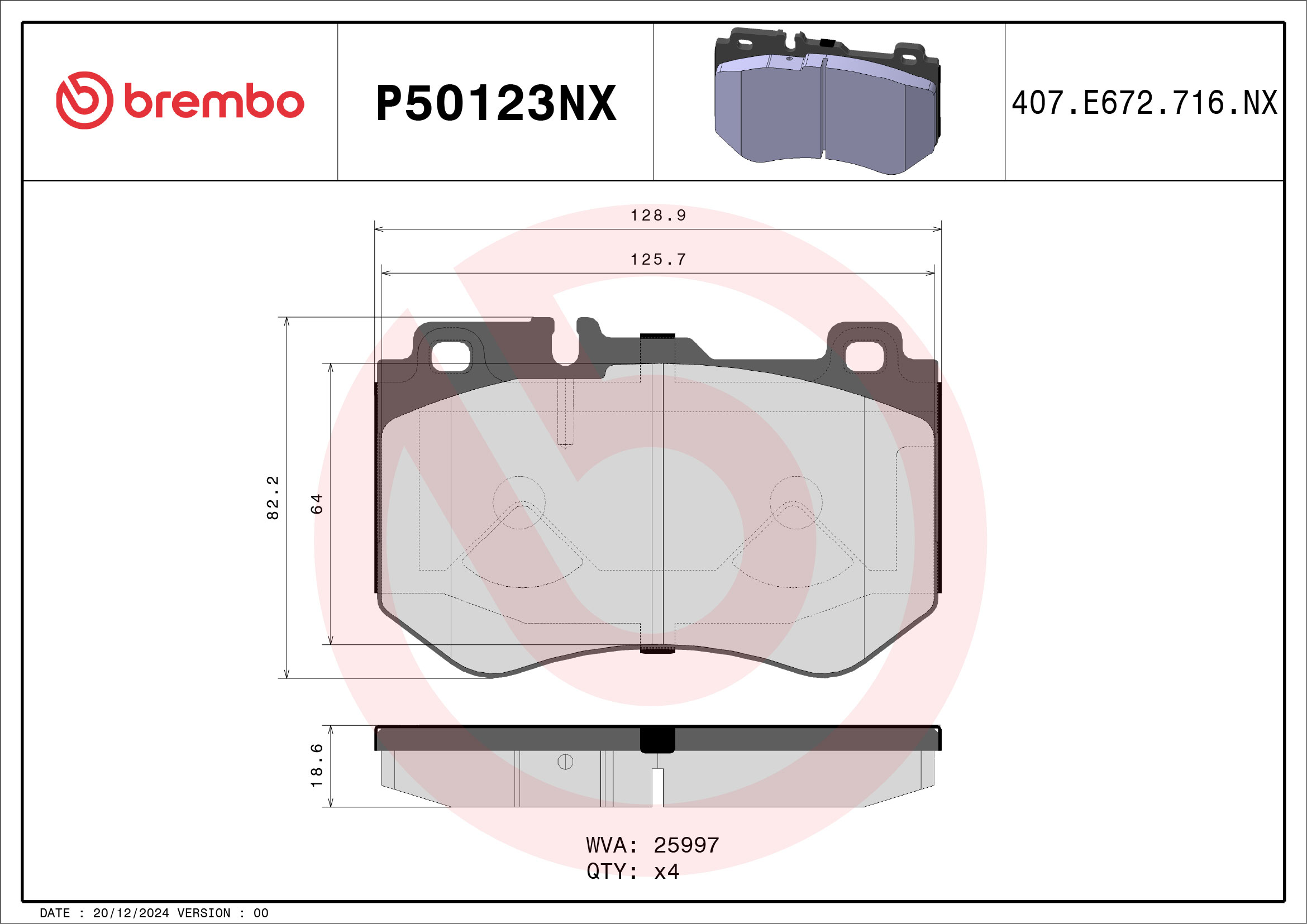 Remblokkenset, schijfrem Brembo P50123NX
