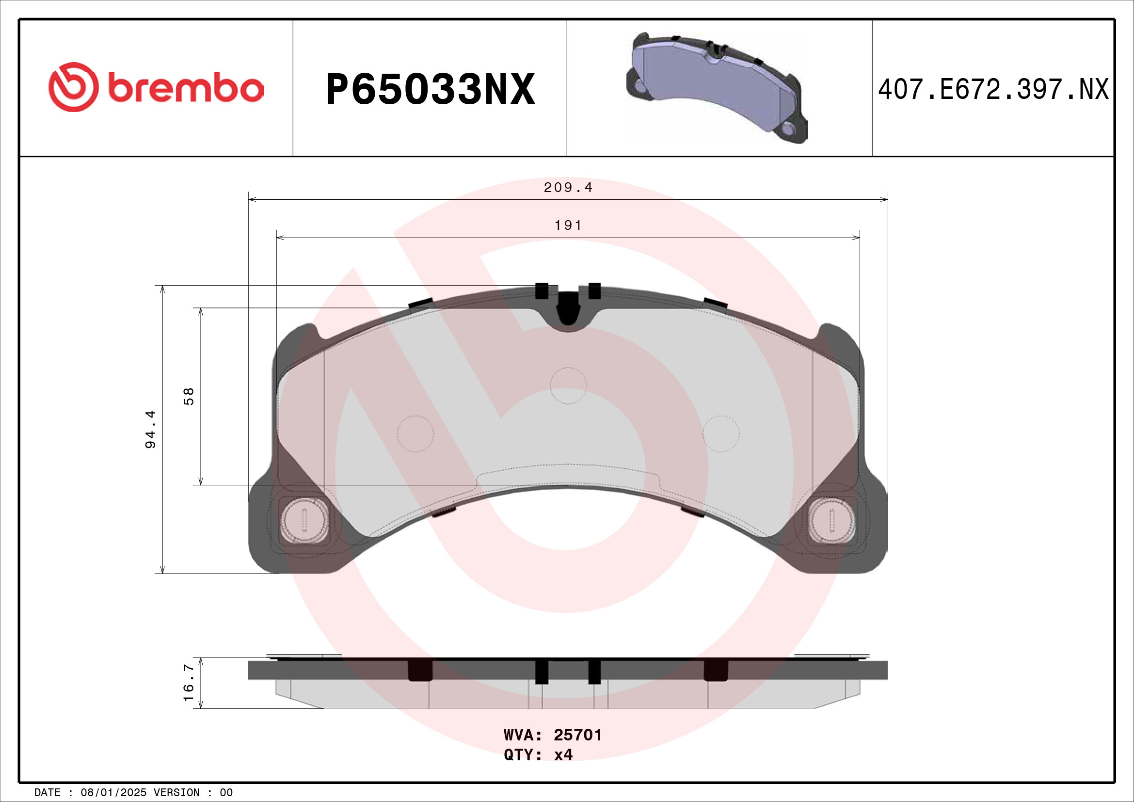 Remblokkenset, schijfrem Brembo P65033NX