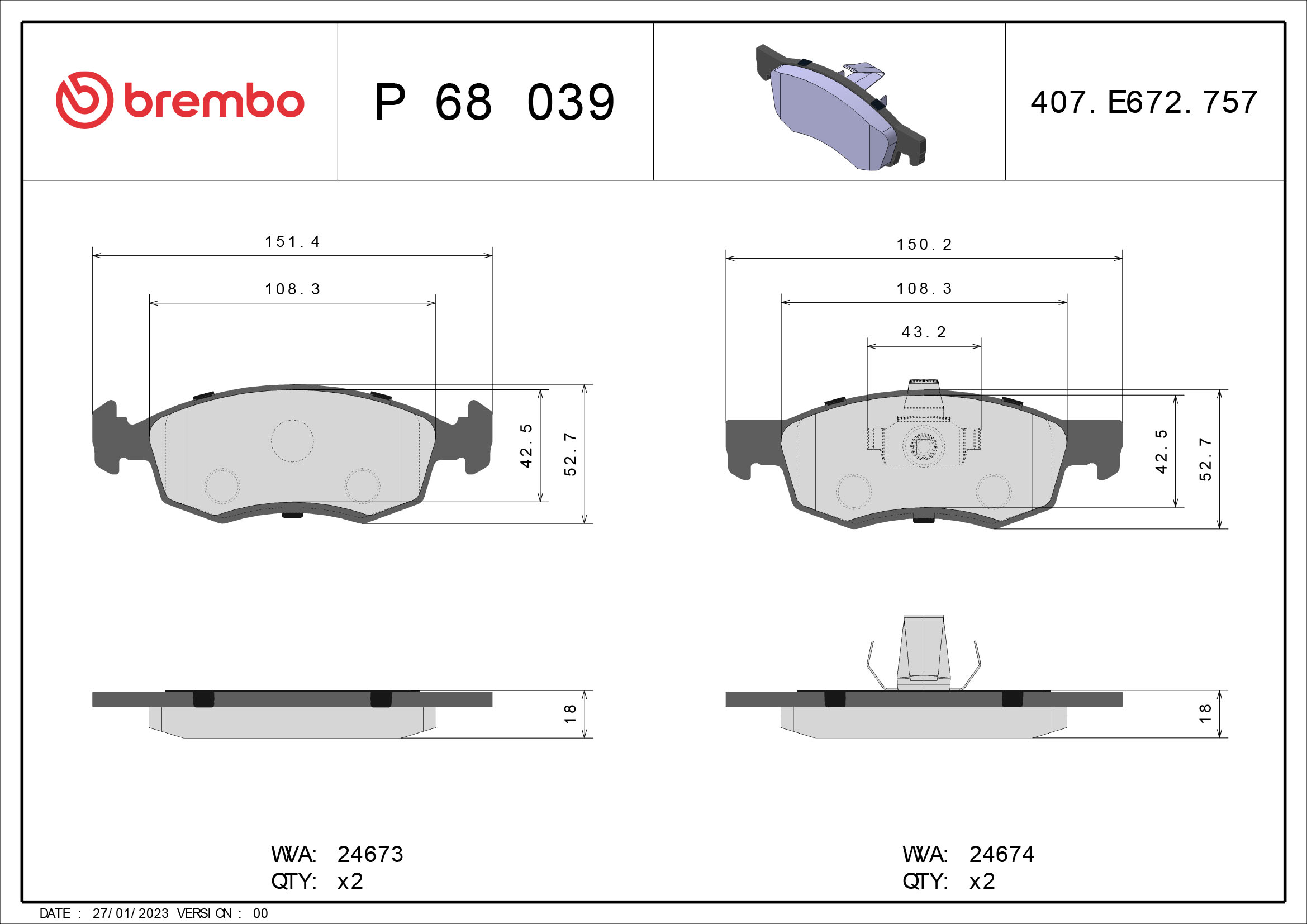 Brembo Remblokset P 68 039