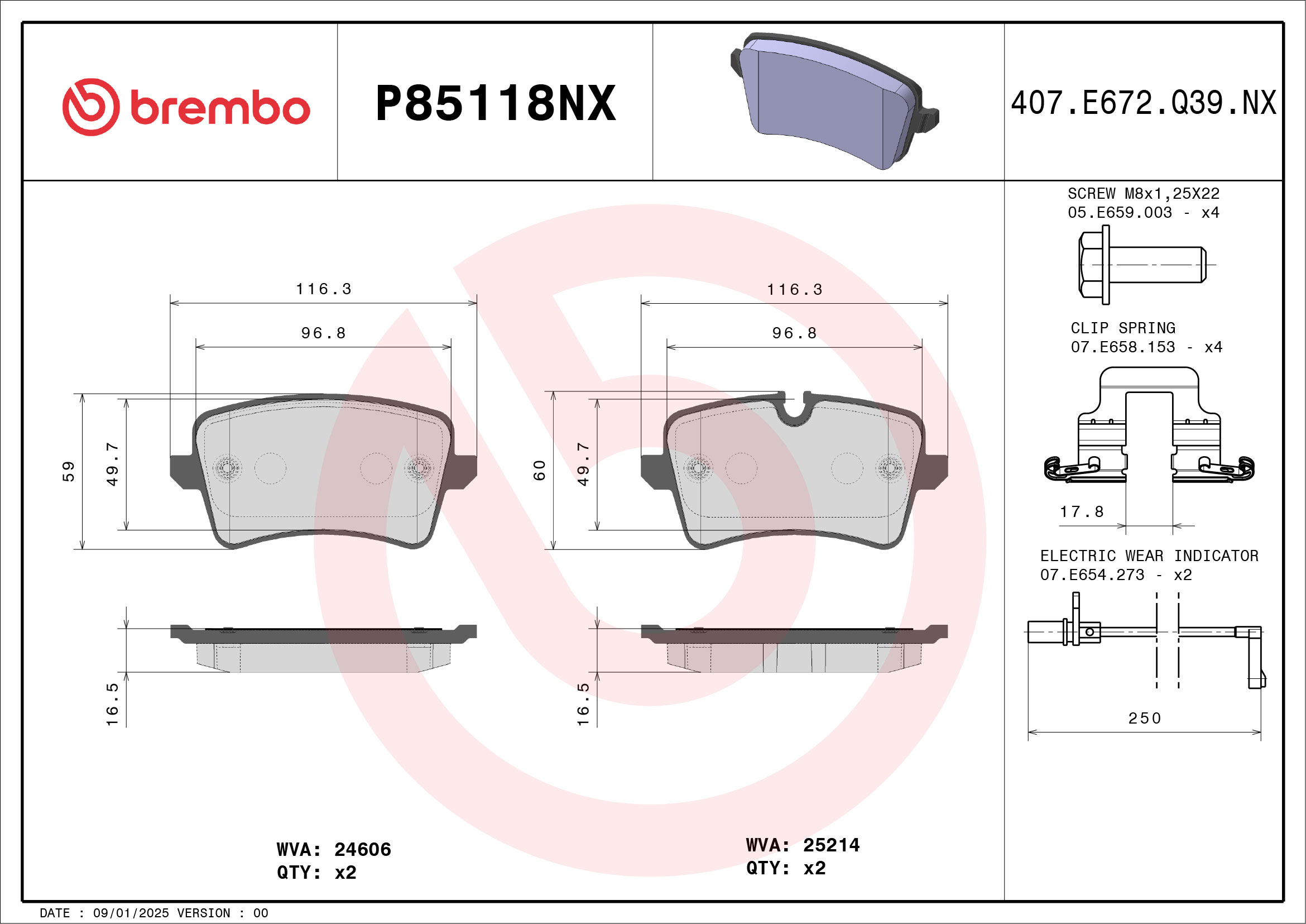 Remblokkenset, schijfrem Brembo P85118NX