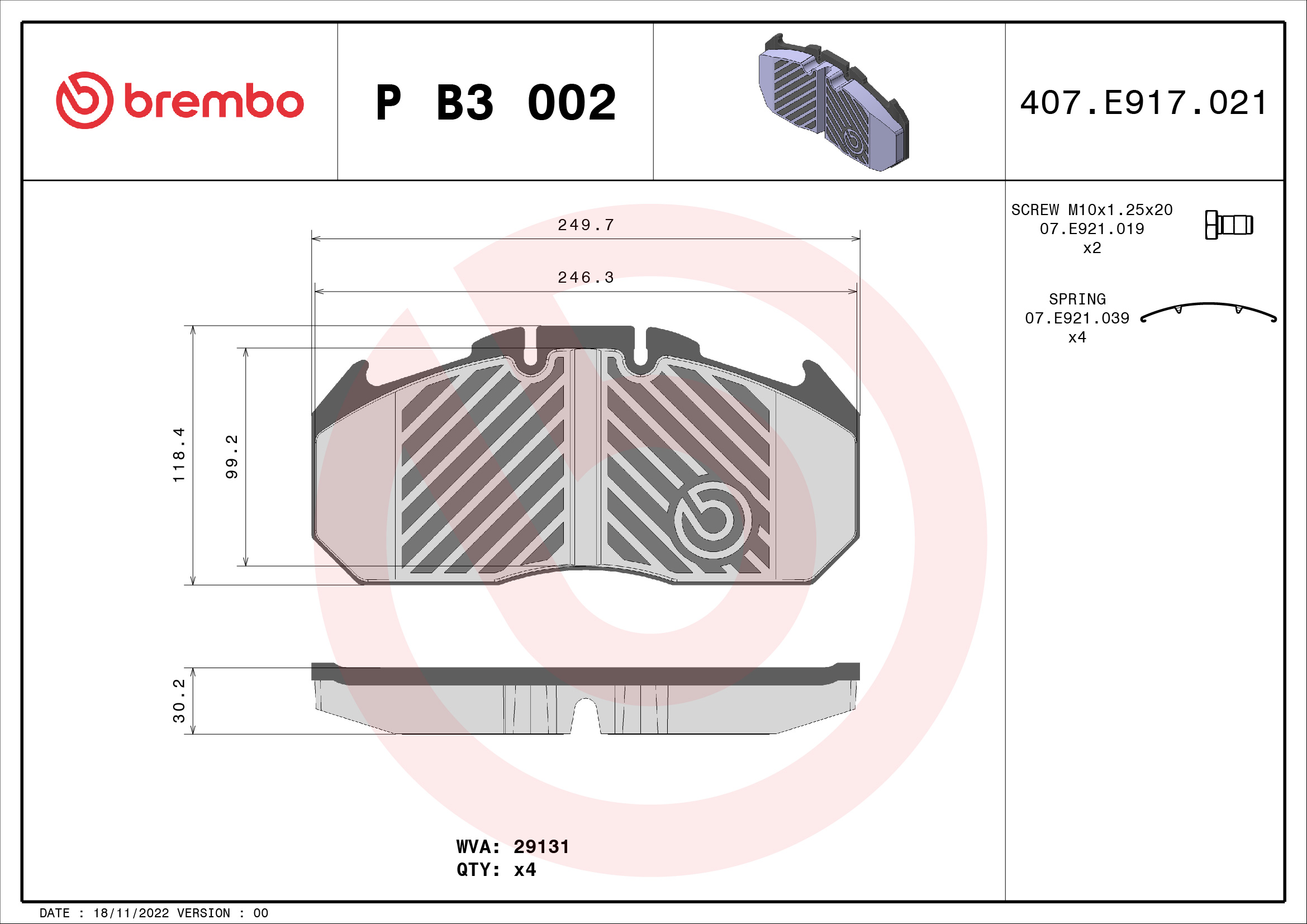 Remblokset Brembo P B3 002