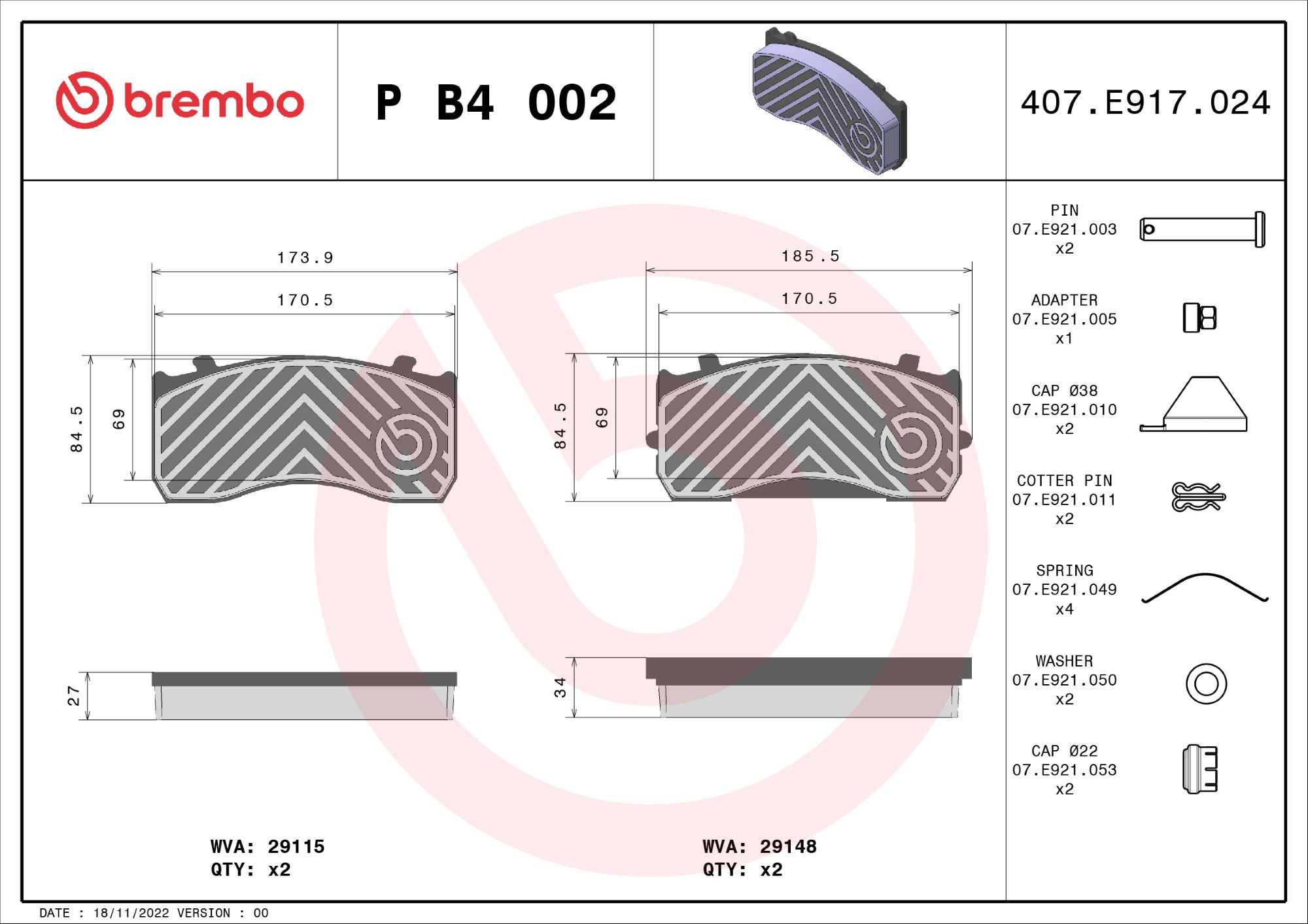 Remblokset Brembo P B4 002