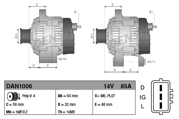 Denso Alternator/Dynamo DAN1006