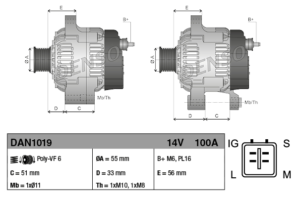 Denso Alternator/Dynamo DAN1019