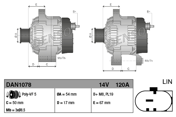 Denso Alternator/Dynamo DAN1078