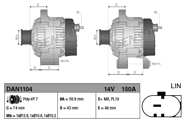 Denso Alternator/Dynamo DAN1104