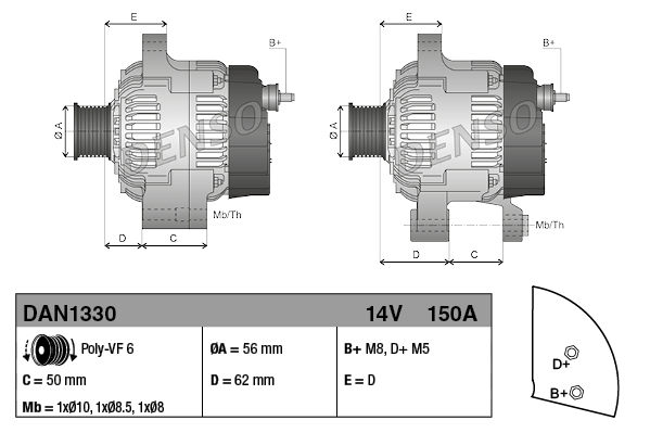 Alternator/Dynamo Denso DAN1330