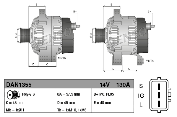 Denso Alternator/Dynamo DAN1355